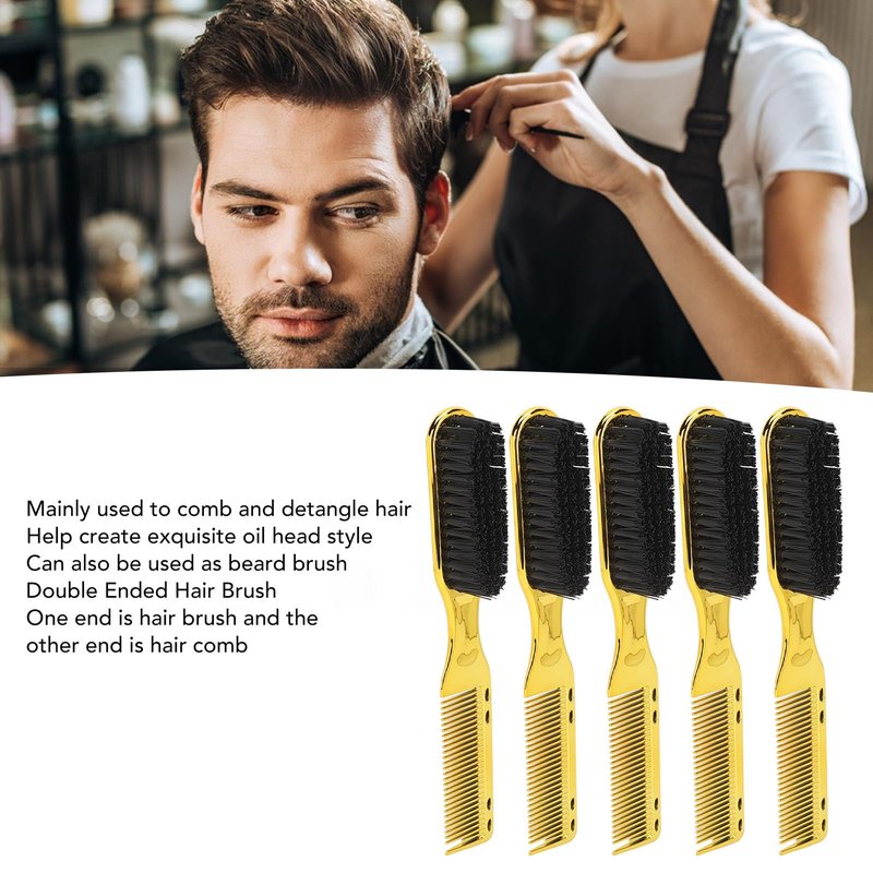 MOUMOUTEN 5Pcs Double Ended Hair Brush, Comb for Men Gold ABS Nylon Styling Tool Detangle Beard Grooming Brush Compact Lightweight Home Travel Salon Sided Detangling