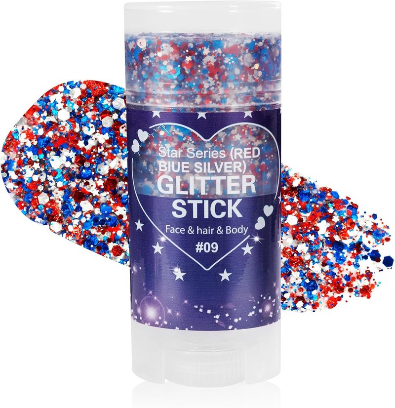 Patriotic Red White and Blue Body Glitter Stick - Sparkling Face & Hair Glitter for 4th of July Outfits | Perfect for Women & Kids