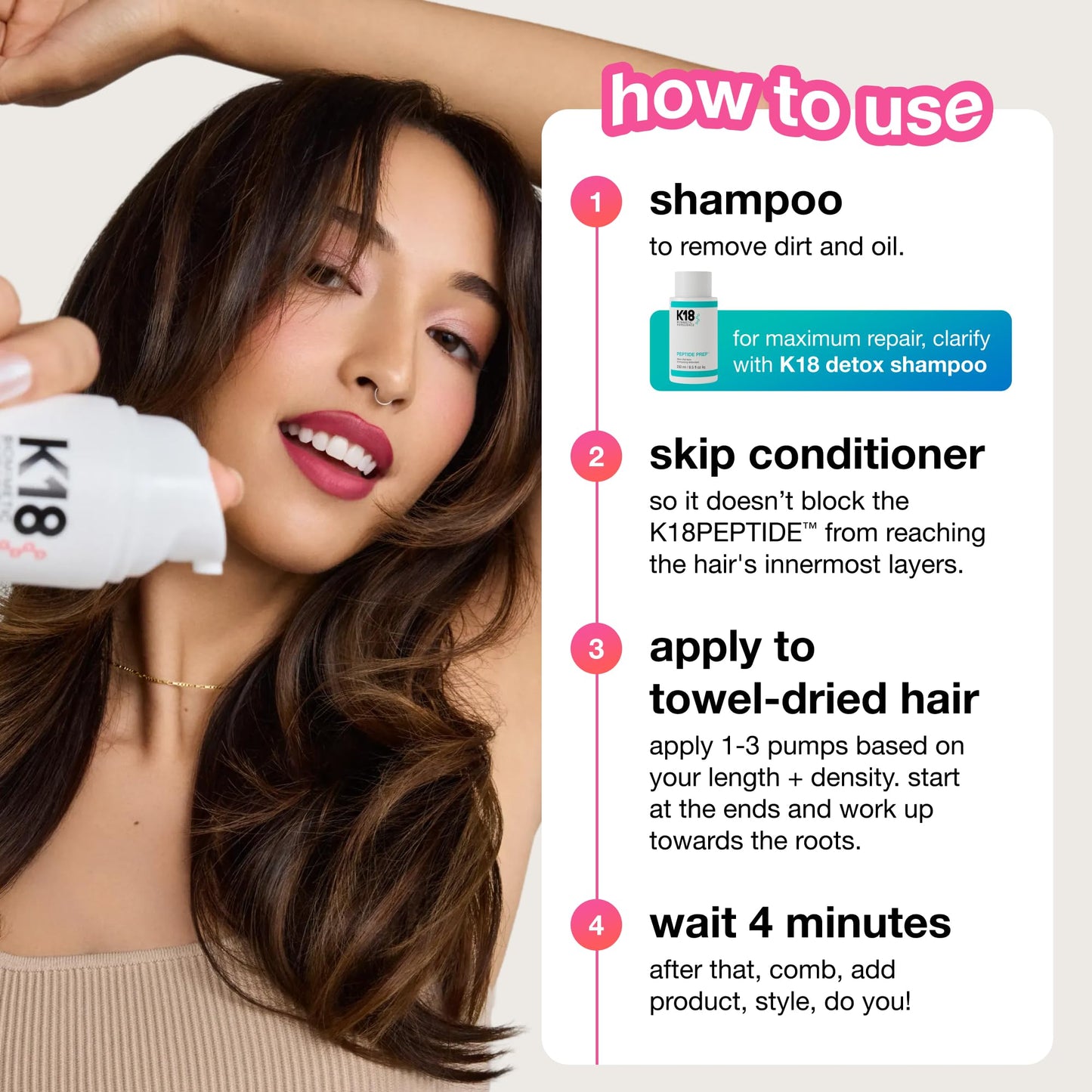 K18 Leave-In Molecular Repair Hair Mask - Peptide Hair Treatment Mask for Bleach, Color, Chemical + Heat Damaged Strands - Immediate + Lasting Damage Reversal in 4 Minutes (1.7 Fl oz)