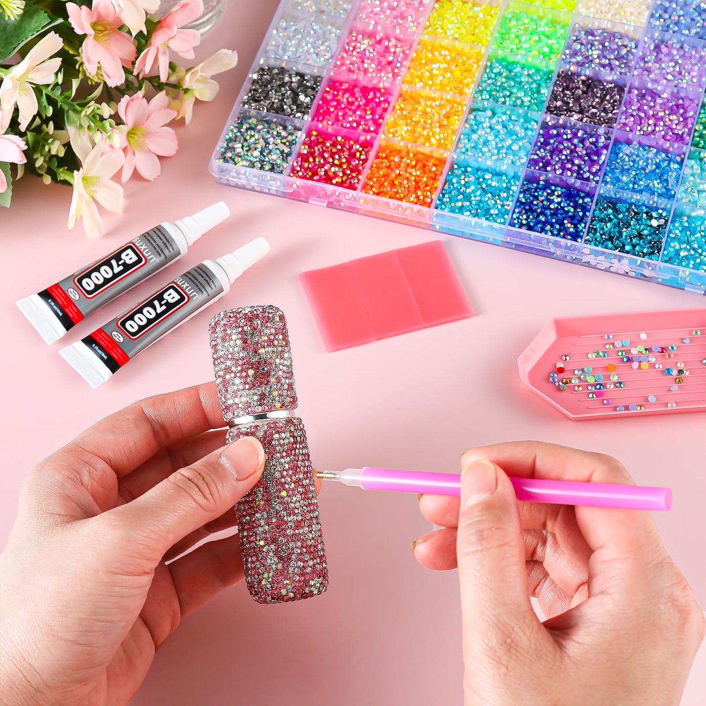 OPMADM 41000Pcs Bedazzler Kit with Rhinestones and Tools 40 Colors 3mm Resin Flat Back Rhinestones for Bedazzling Kit DIY Multicolor Bedazzling Gems for Crafting Clothes Cup Shoes Nail Face