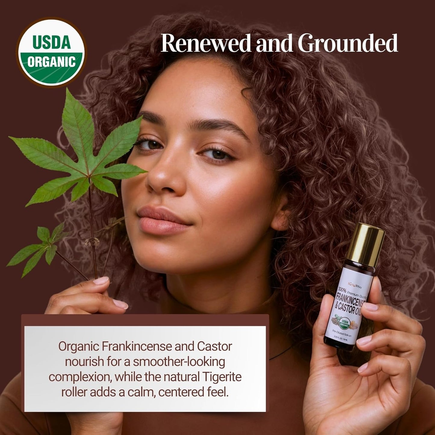 Castor Oil & Frankincense Essential Oil Roll-On | 100% Pure Organic Serum for Dark Circles & Fine Lines - 10ml Travel Size