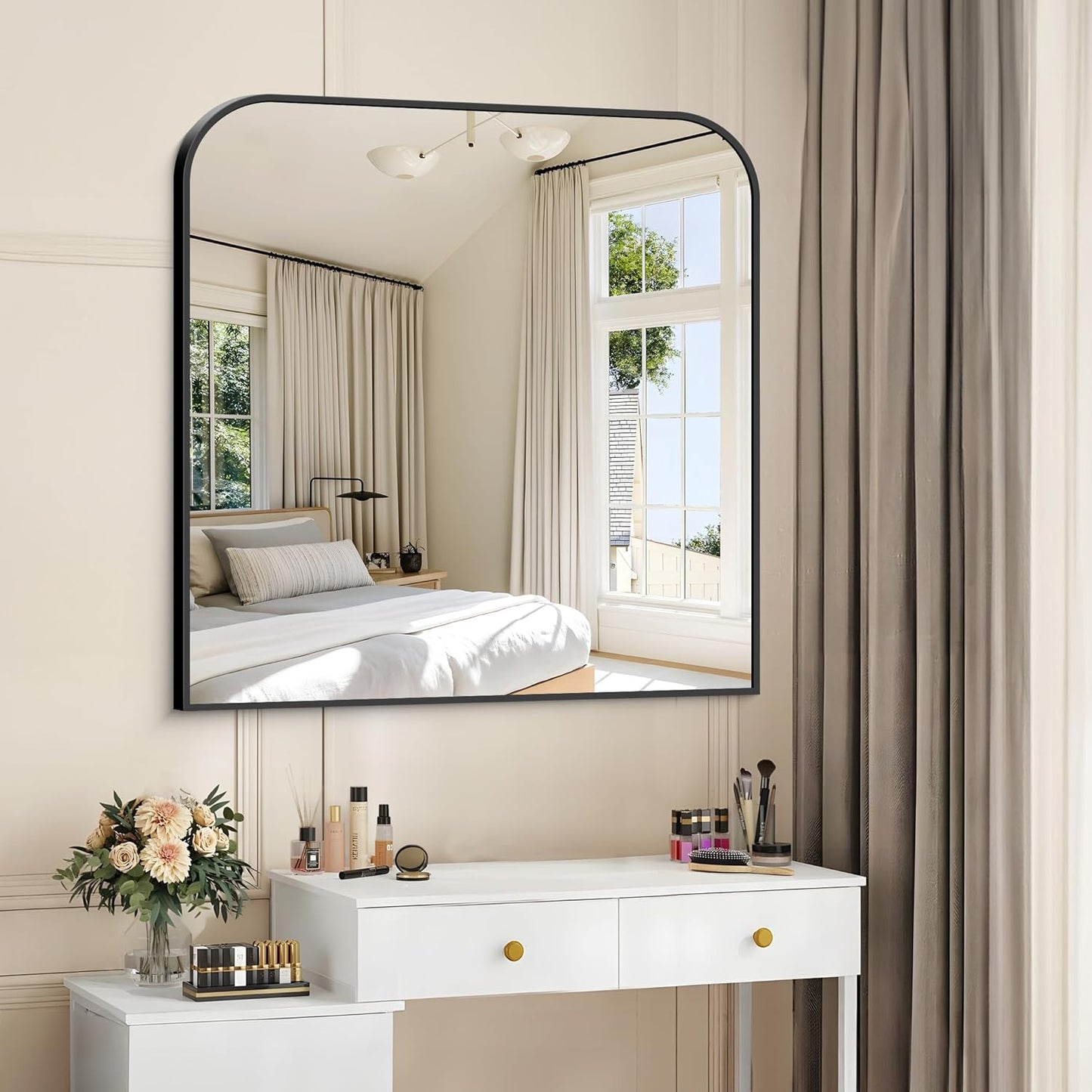 Bathroom Mirror - 30x30 Inch Black Square Wall Mounted Design | Thin Frame for Vanity, Entryway, Living Room, Bedroom