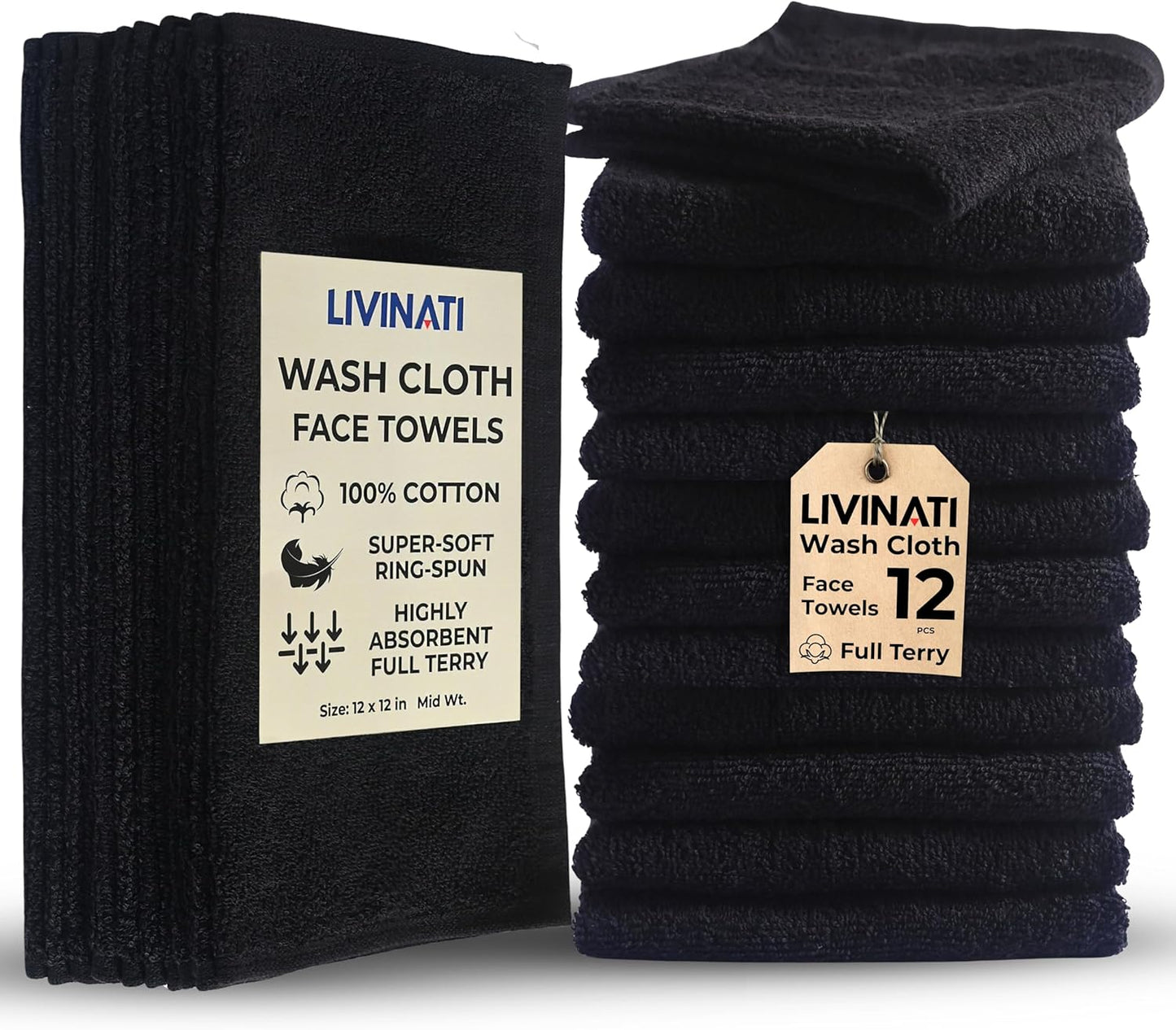 Turquoise Cotton Wash Cloths - Soft Absorbent Terry Towels | 12"x12" 6-Pack for Adults & Kids
