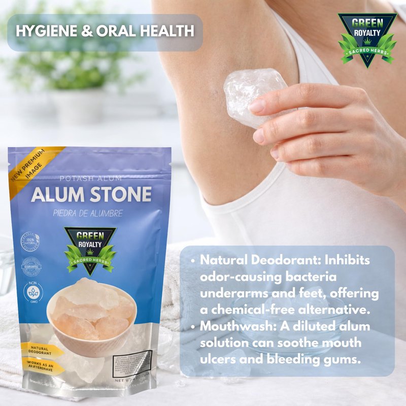 GREEN ROYALTY Alum Stone (Piedra de Alumbre) 4 oz - Multi-Purpose Crystal for Skin Care and Healing - Natural Deodorant & Antiperspirant | Shaving Stone.