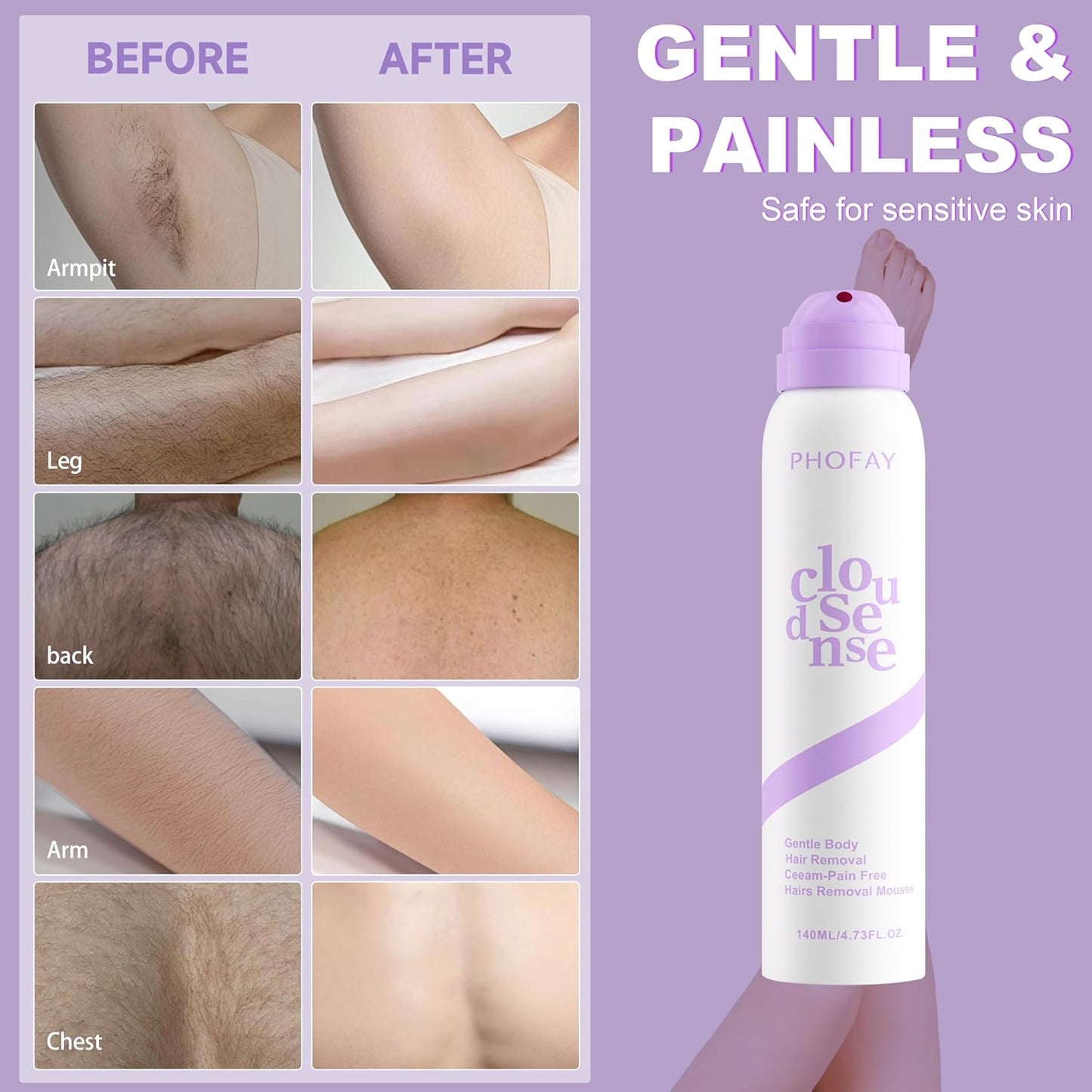 Smooth Hair Removal Spray - Aloe Infused Cream for Sensitive Skin | Unisex Bikini, Pubic, Leg & Underarm Care
