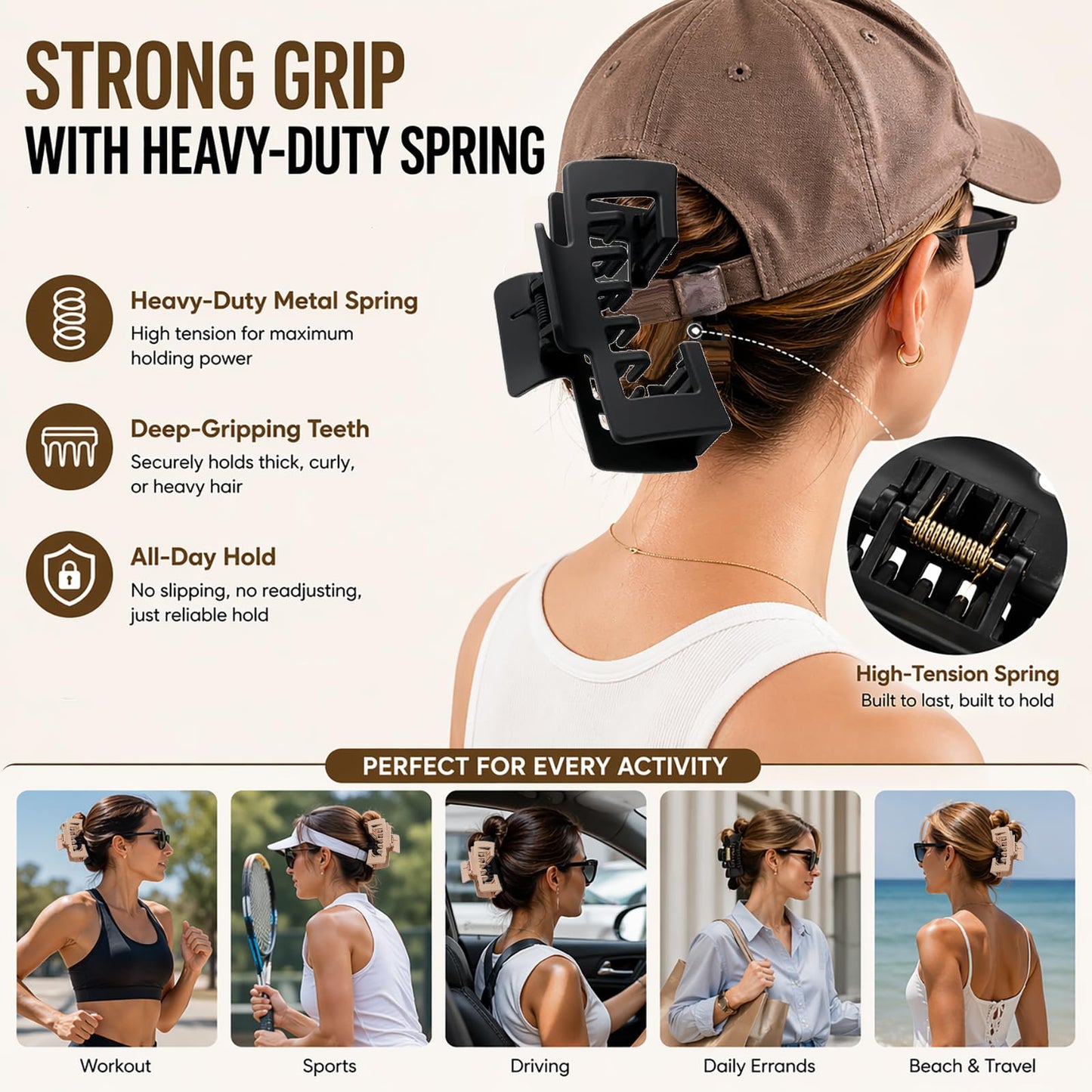 Hat Claw Clip for Baseball Caps – 2-Pack Hair Clips for Women, Hat-Friendly Open Design for Trucker Hats & Sun Hats, Suitable for Styling Long, Thick, or Thin Hair, Hair Accessories for Gifts (MIX A)