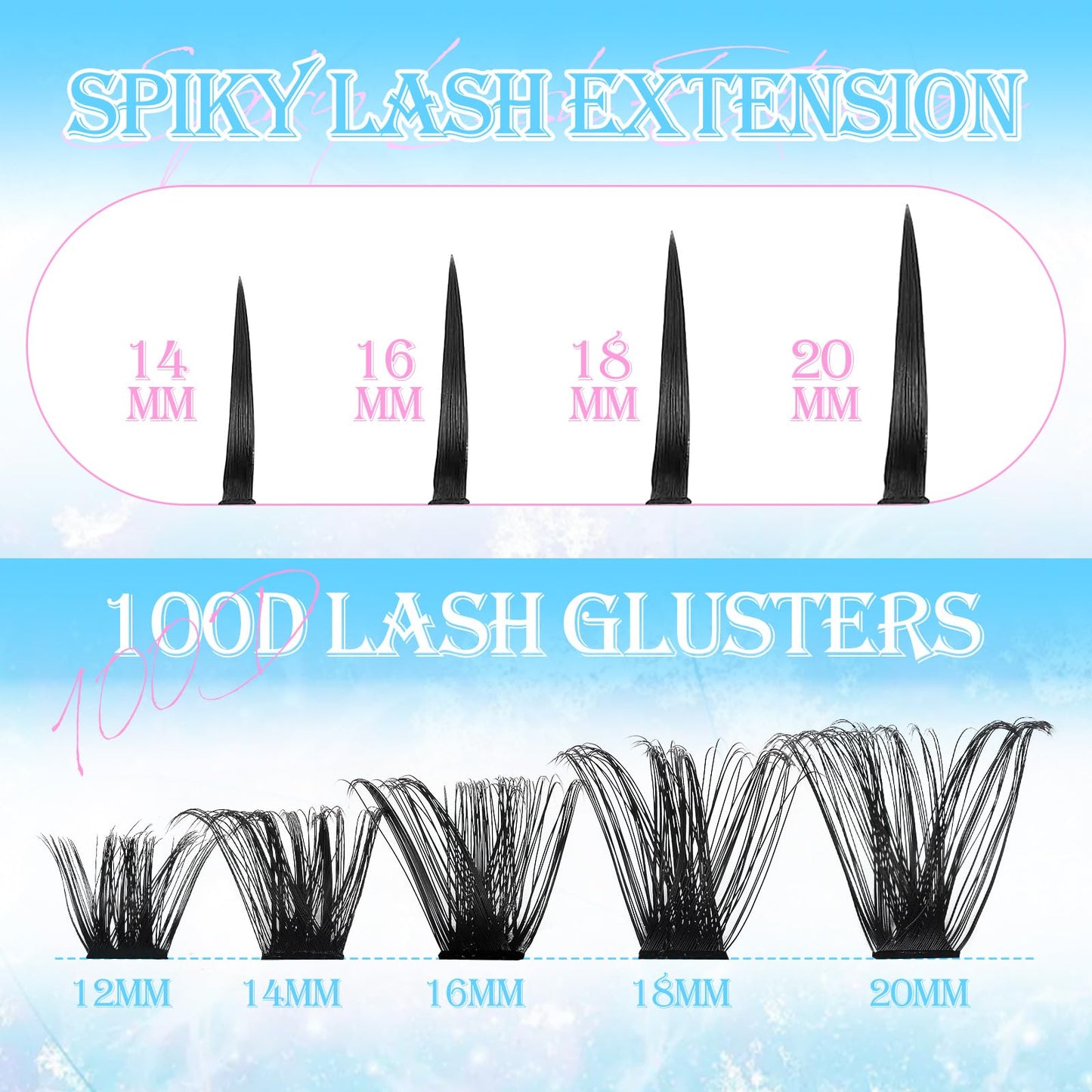 Lash Clusters Spikes Eyelash Clusters with Spiky Cluster 14-20mm Fluffy Volume 100D Individual Lashes Lash Extensions Wispy D Curl Manga Natural Cluster Anime Eyelash Extensions