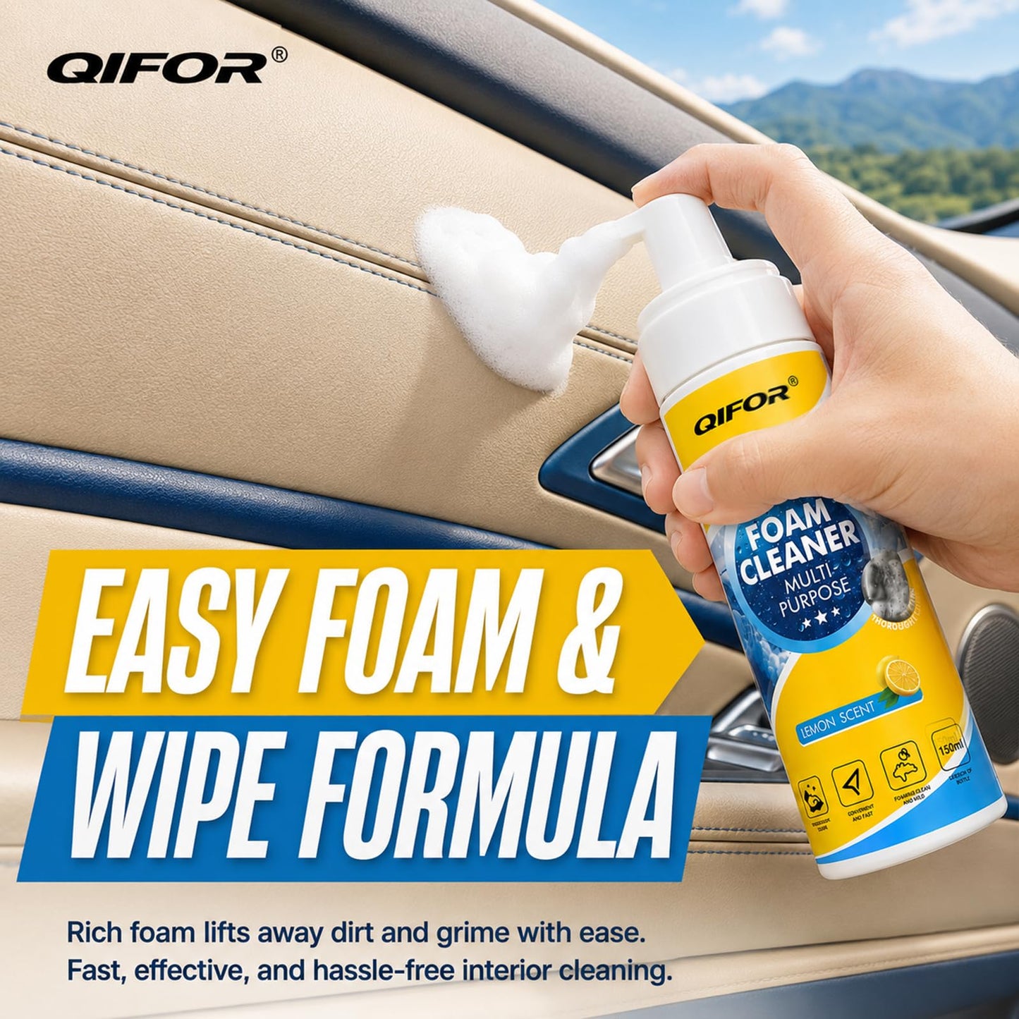 QIFOR Interior Cleaner,Effective Car Leather Car Seat Cleaner(1 PCS)