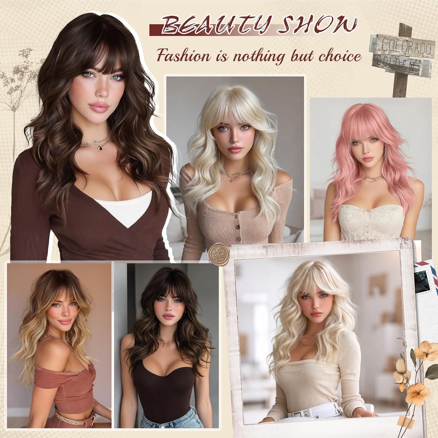 Brown Wigs with Bangs - 20-Inch Long Soft Wavy Synthetic Heat-Resistant Hair Wig for Women | Natural Look