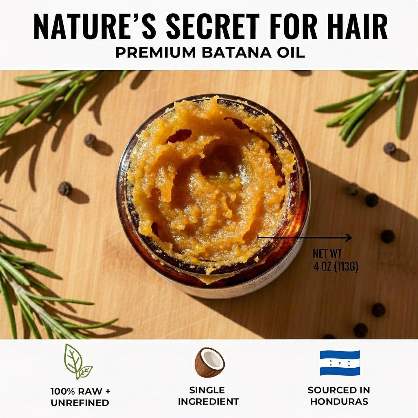 Unrefined Batana Oil - Pure Hair Growth Treatment for Thicker Hair | 100% Raw & Natural, 4oz