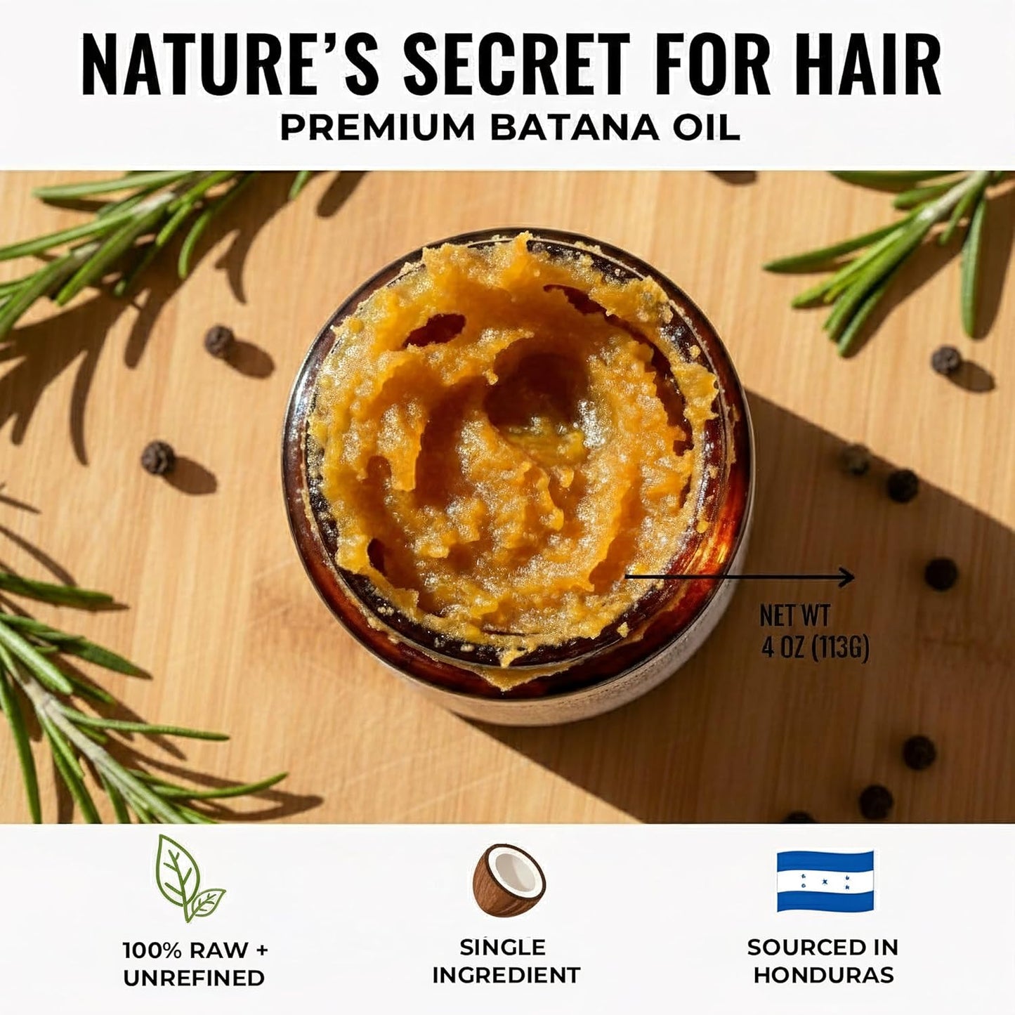 Unrefined Batana Oil for Hair Growth - 100% Raw Pure Treatment for Thicker Hair | 4oz from Honduras