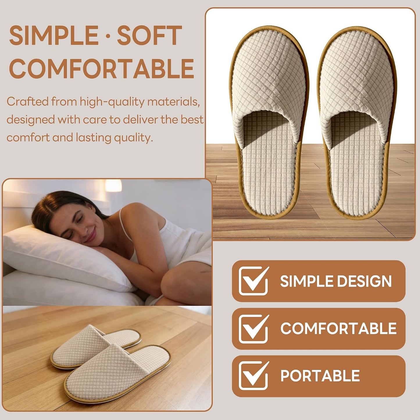 Disposable Slippers - Cotton Fleece Guest Slippers with Non-Slip Sole | 6 Pairs for Home, Hotel & Travel