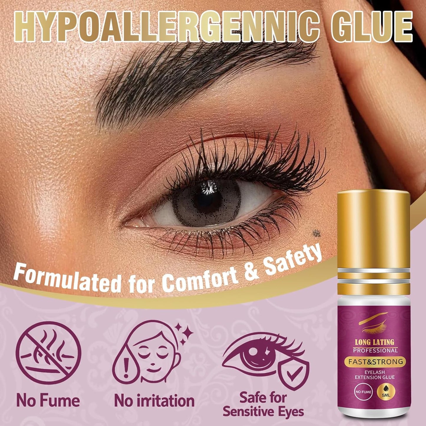 Sensitive Lash Extensions Glue - Fast Dry, Strong Hold, Low-Fume Waterproof Adhesive | 5ml, No-Irritation for DIY & Professional Use