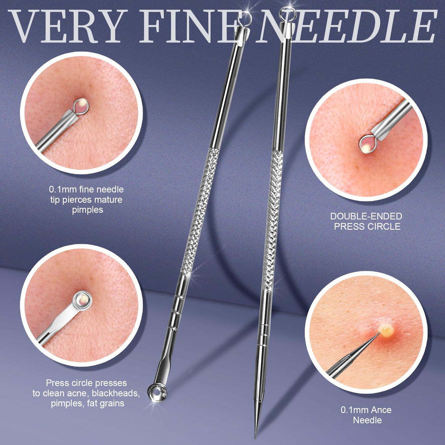 Teenitor 7 Pcs Pimple Popper Tool Kit, Surgical Grade Blackhead Remover Tools, Ingrown Hair Tweezers, Blackhead Extractor Pimple Extractor, Black Head Remover for Face