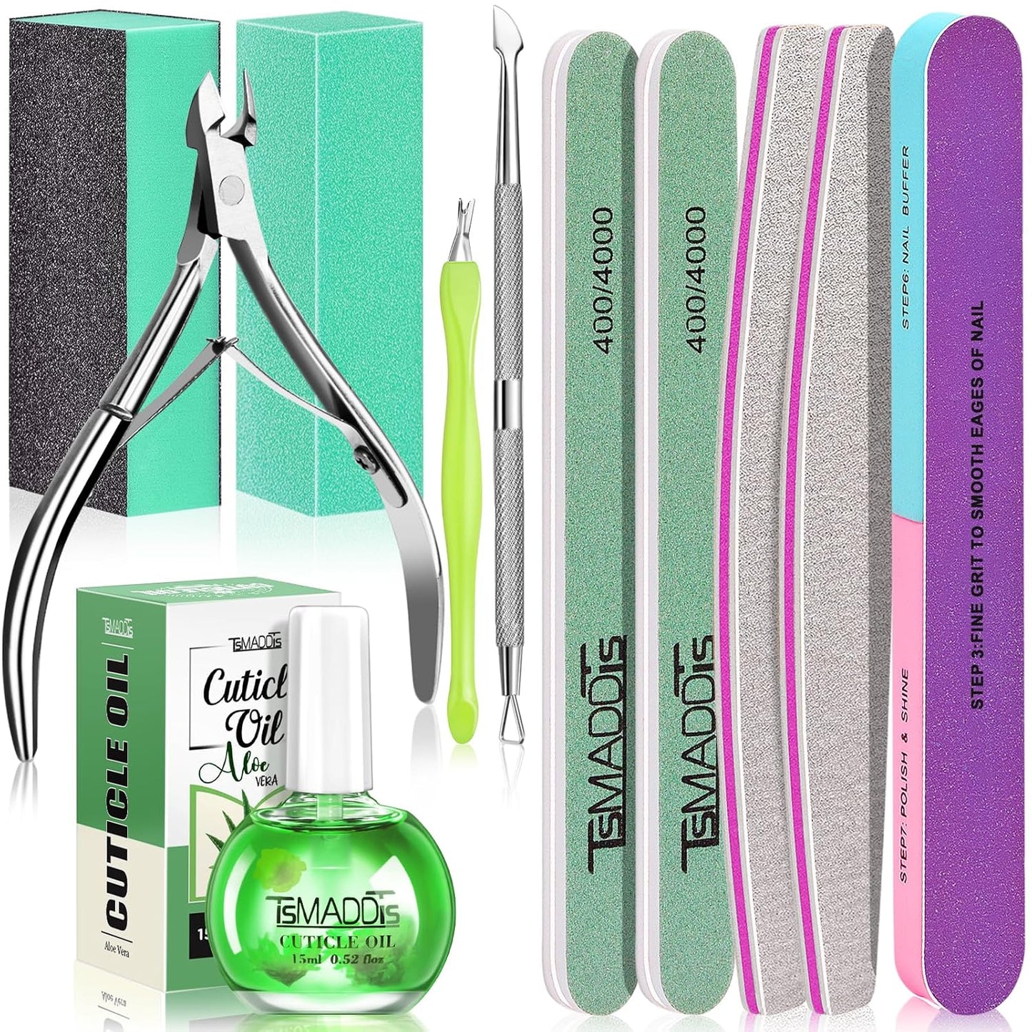 Manicure Tools Kit - Complete Nail Care Set with Files, Buffers, Cuticle Nipper & Oil | 9-Piece Essentials