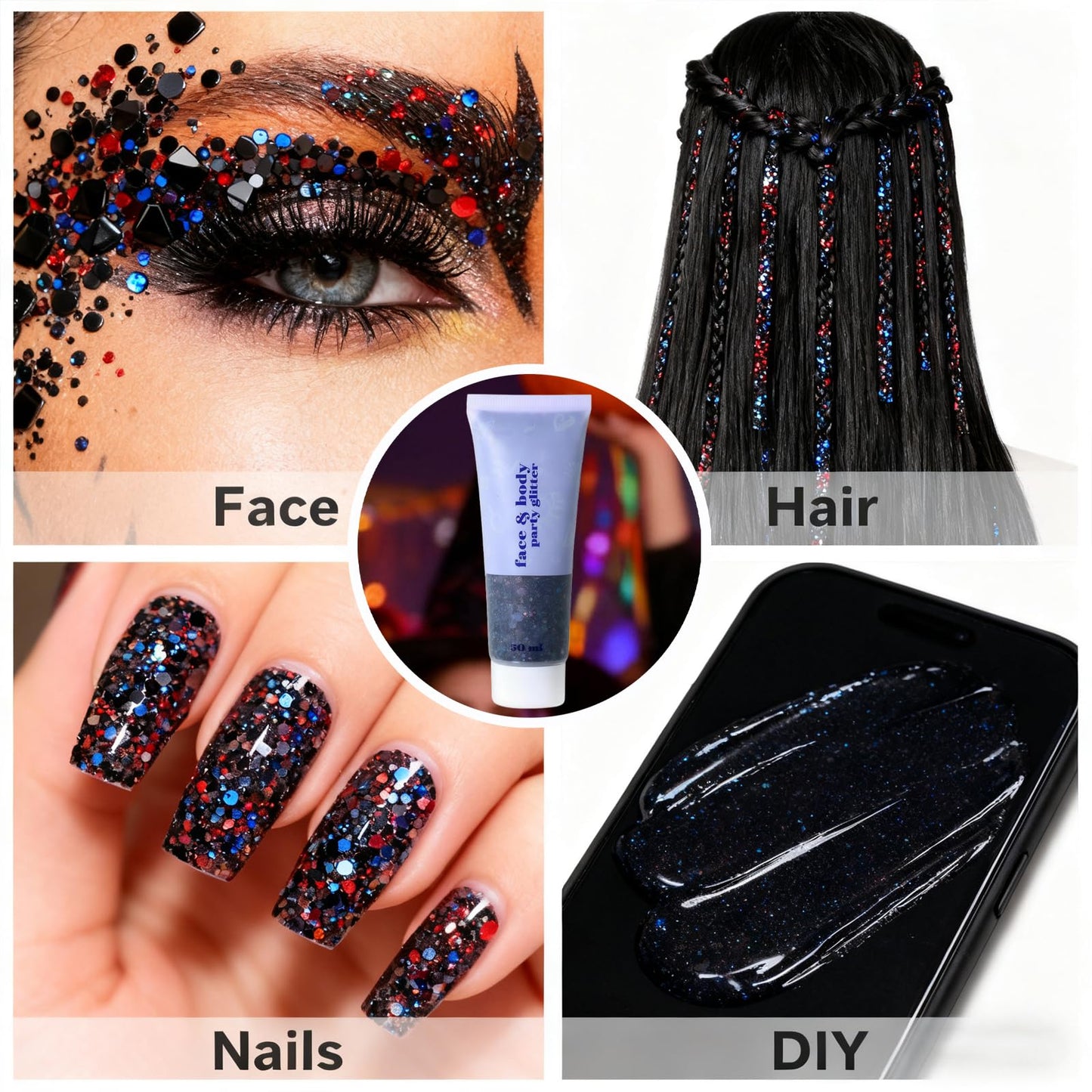 Patriotic USA Flag Independence Day Memorial Day Veterans Day Hair for Face Body Glitter, 4th of July Decorations and Accessorie for Women Kids, 4th of July Outfits Red White and Blue Glitter Stick
