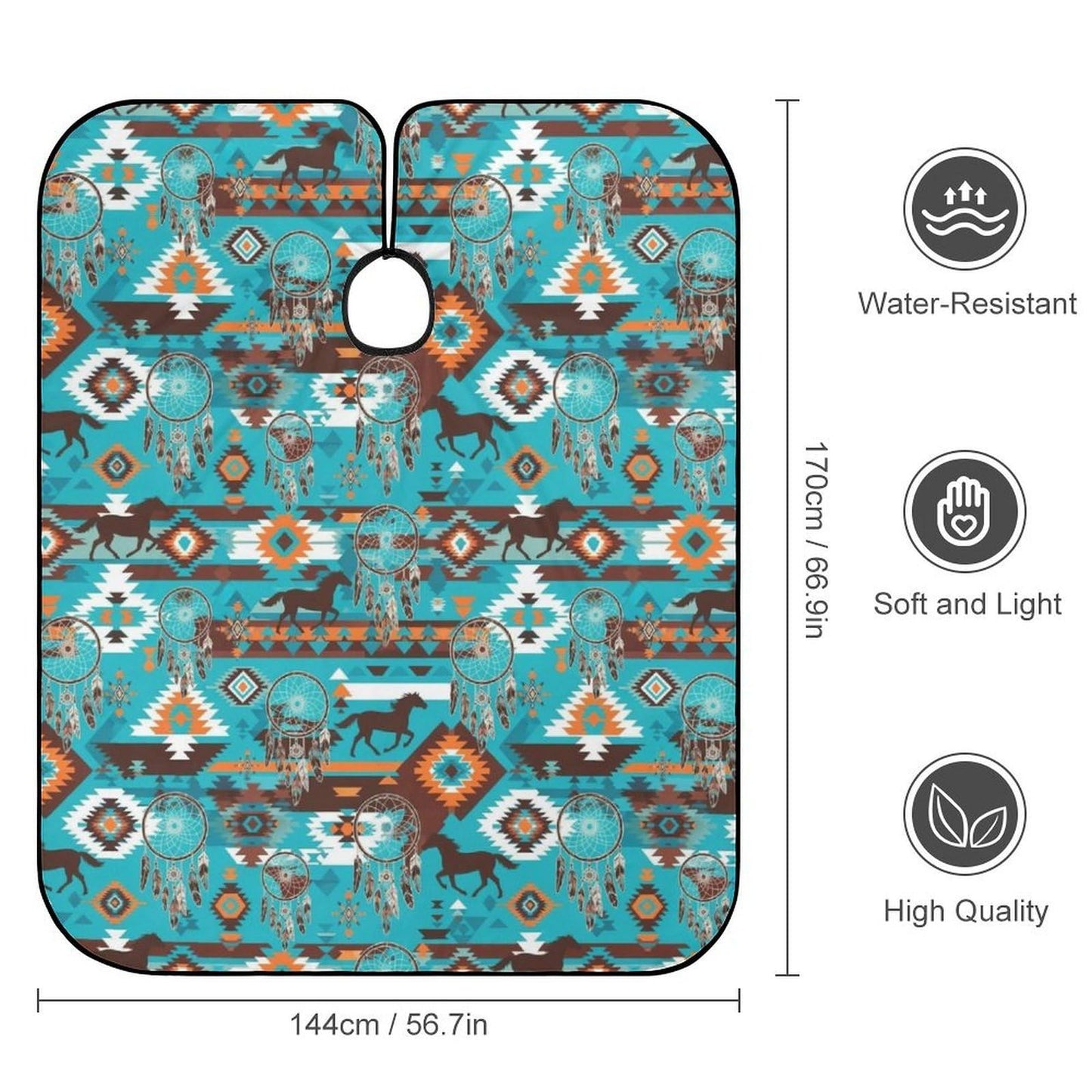 Fashion Hair Cutting Barber Cape, Professional Haircut Salon Cape for Men Women Southwest Native American Ethnic Horse Dreamcatcher Art Turquoise