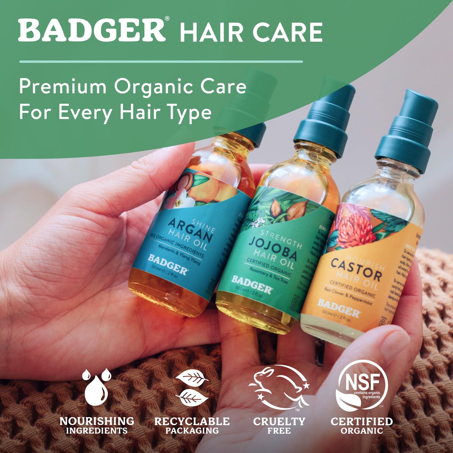 Badger Organic Jojoba Hair Oil & Dry Scalp Treatment, Soothing & Moisturizing Itchy Dry Scalp Oil, Rosemary Hair Oil, Organic Jojoba Oil Hair & Scalp Moisturizer, 2 fl oz Glass Bottle