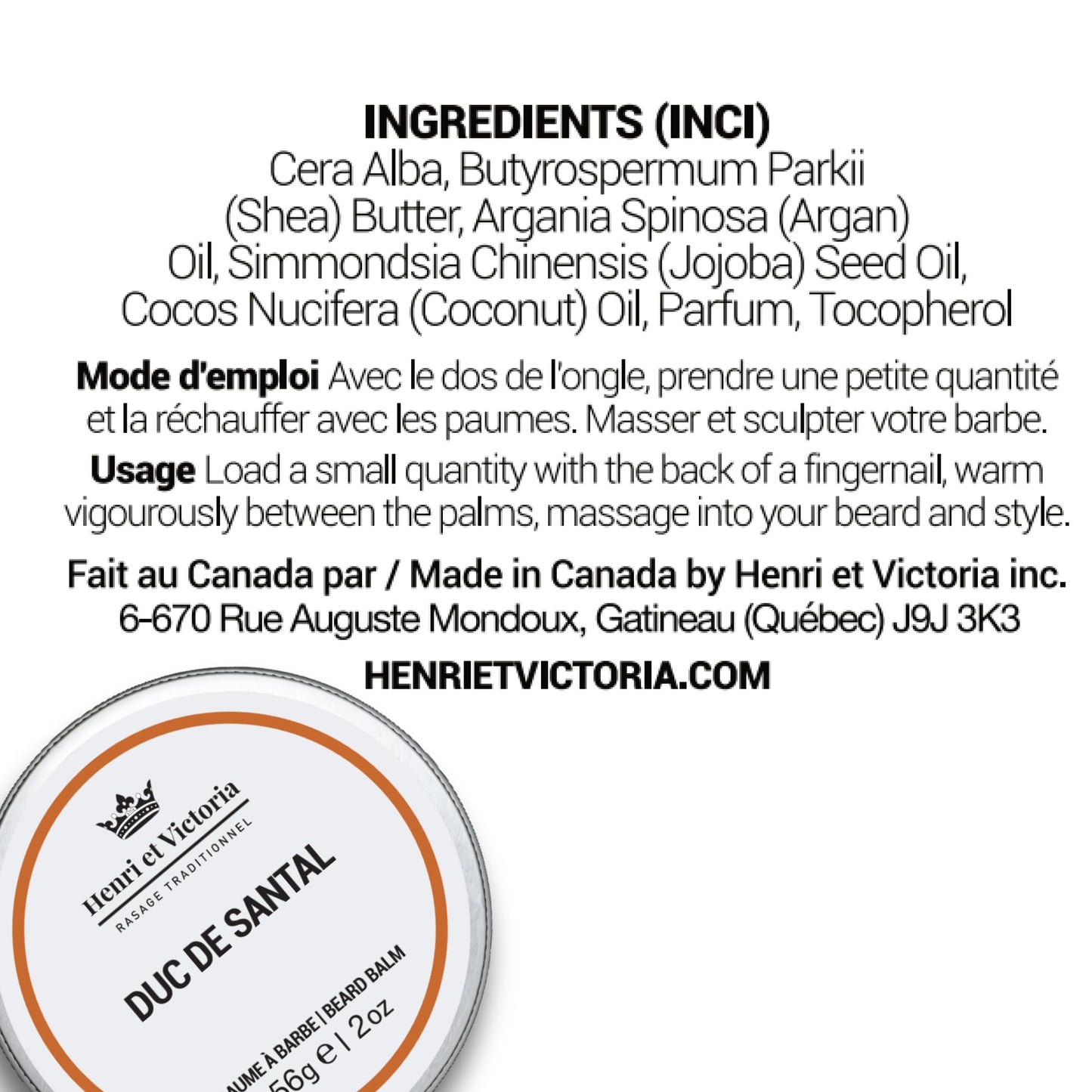HENRI ET VICTORIA Duc de Santal Beard Balm Moisturizing, Non Greasy, Simple and Effective Ingredients | Hand made | 50g
