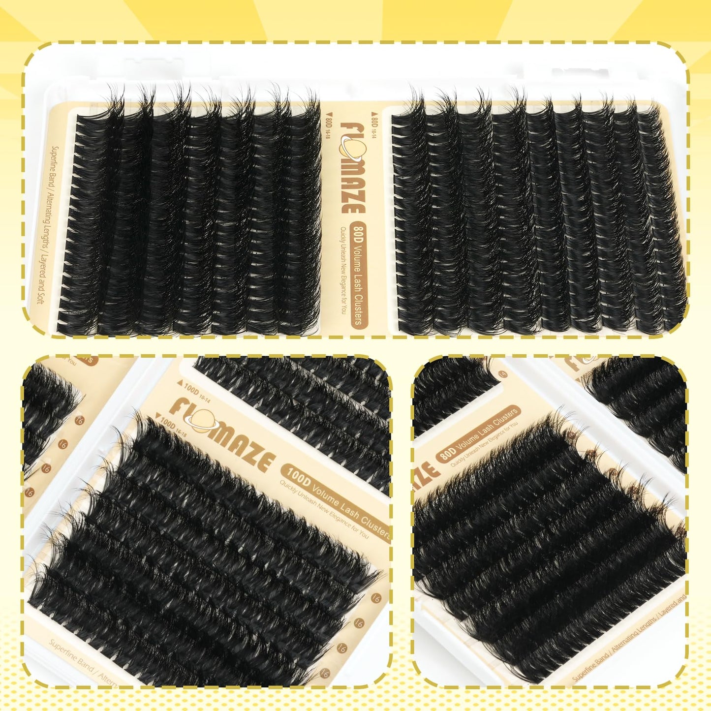 FLOMAZE Lash Clusters 80D 100D Fluffy Lash Extensions D Curl Eyelash Extensions, 640PCS Eyelash Clusters Natural Volume Lashes Clusters 10-18mm DIY Lash Extension at Home