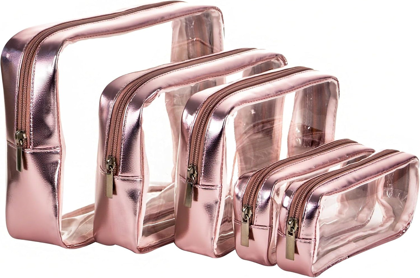 TSA Approved 5-Piece Diaper Bag Organizer Set - Clear Waterproof TPU Travel Packing Cubes for Baby (Pink Leather)