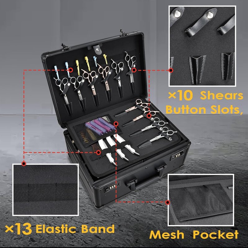 Barber Tool Case - Professional Organizer with Sliding Tray | Durable Hard Travel Briefcase for Clippers & Scissors