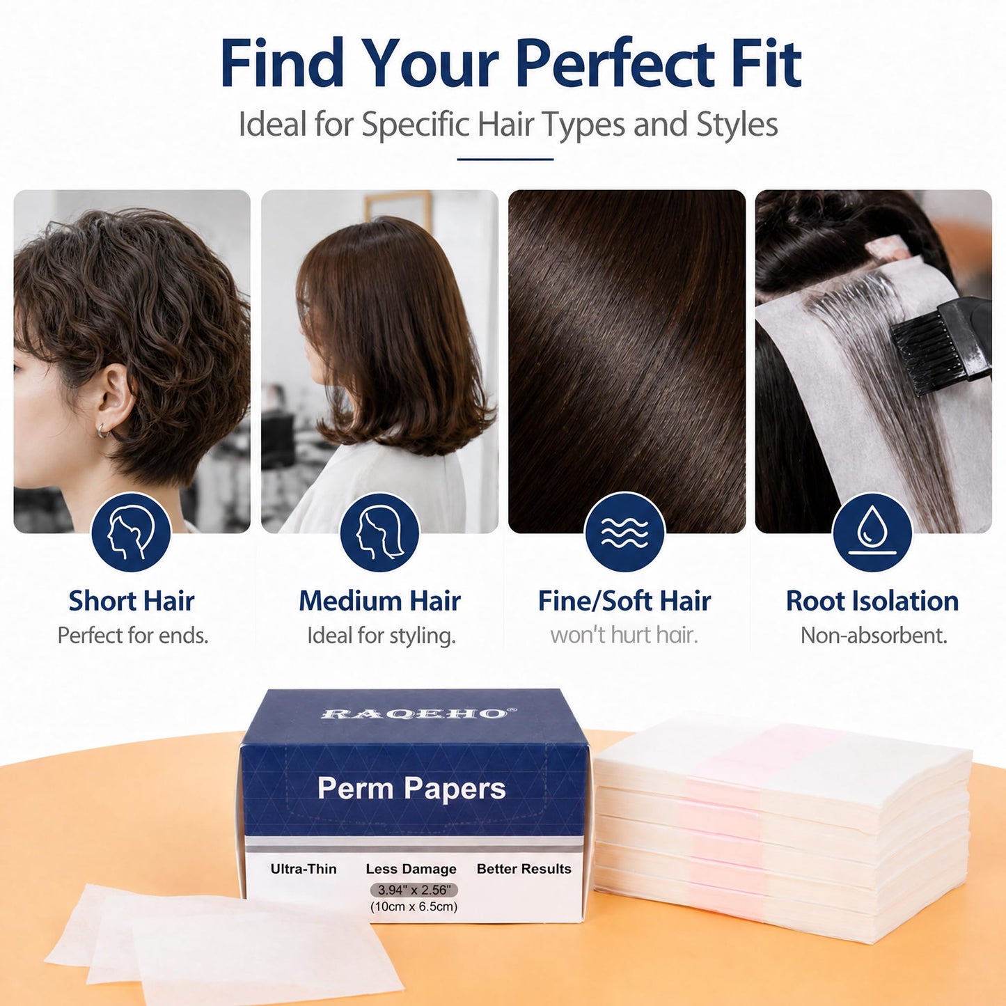 RAQEHO 2000Pcs Perm Papers - Professional Ultra-Thin Perm Solution Hair Wrap Paper, Helps Even Curl Perm End Papers for Perm Rods, Chemical Resistant Perm Hair Wrapping Paper for Short Hair