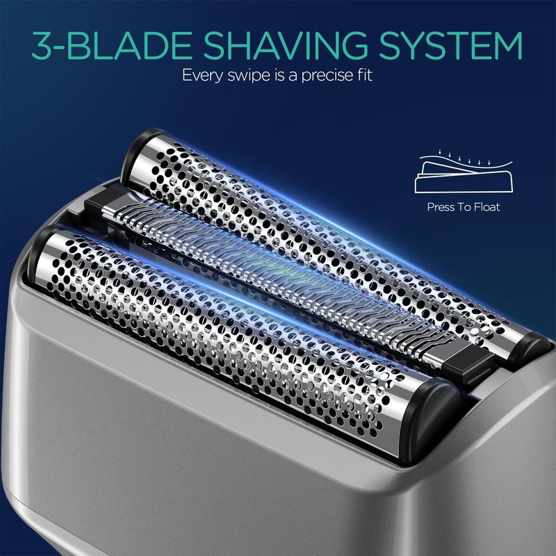VOYOR Foil Shaver Electric Razor for Men 3 in 1 Shavers for Men with Double Foil Wet & Dry Face Shaver Lightweight Handheld Smooth Shave IPX6 Washable USB-C Rechargeable Travel Razor TX310 (Gray)