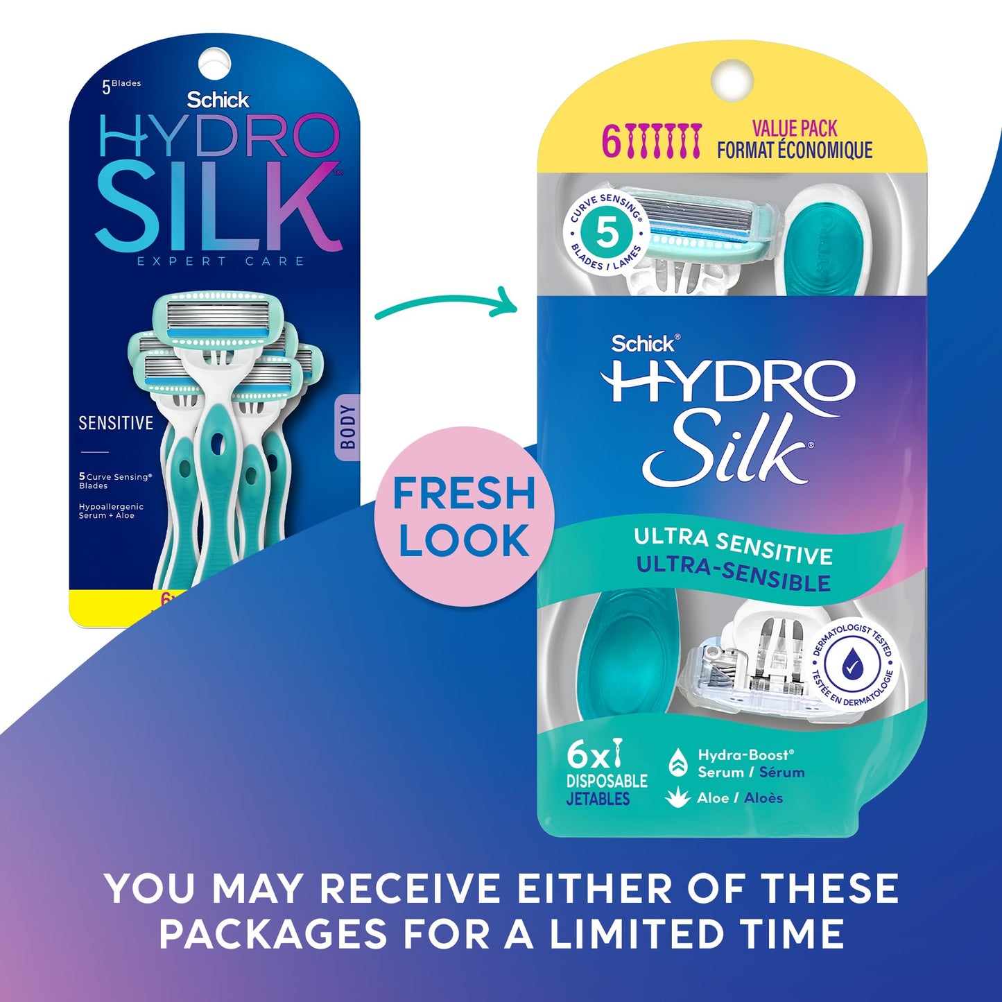 Schick Hydro Silk Sensitive Women's Disposable Razors, 3ct | 5-Blade Disposable Razors for Women Sensitive Skin | Travel Razor for Women