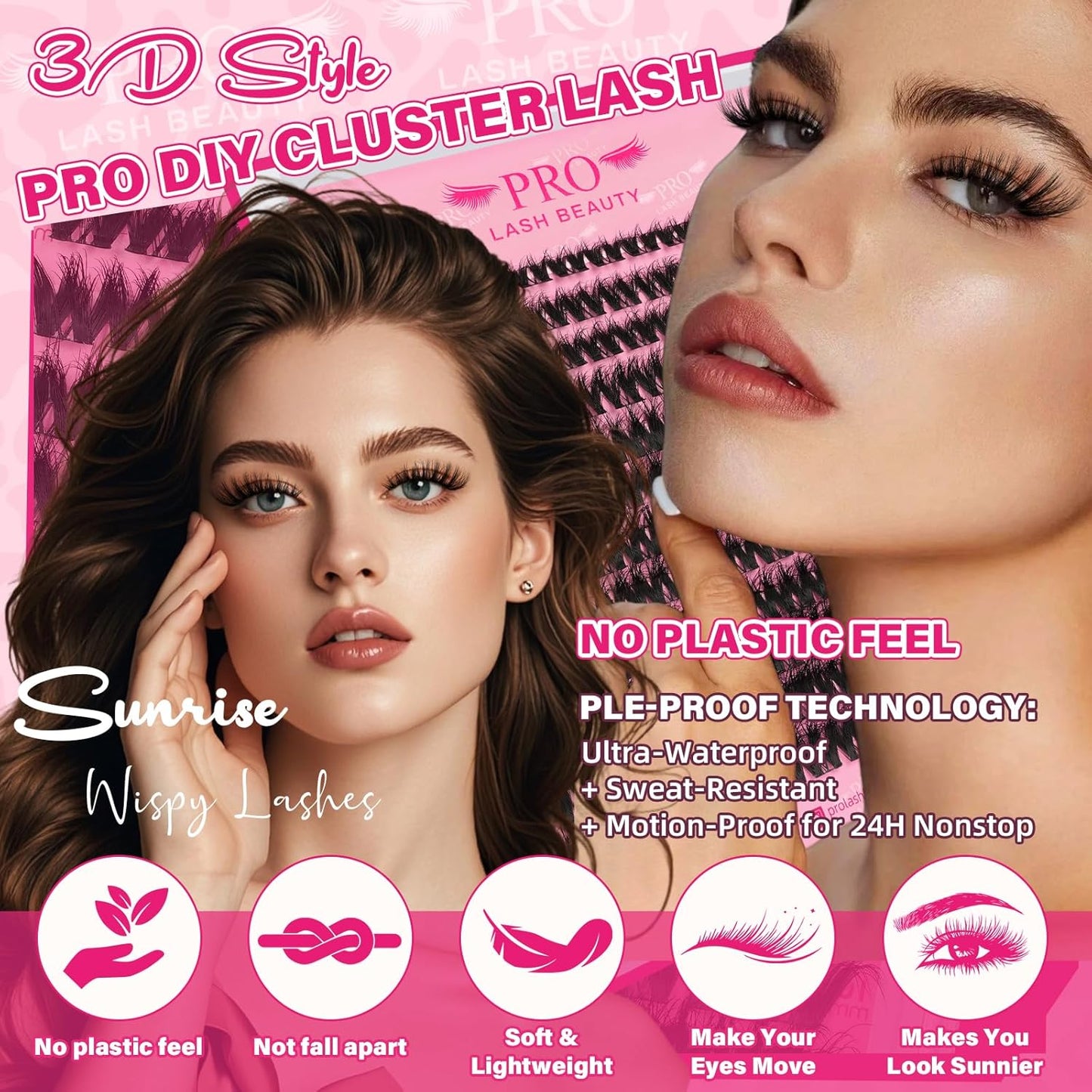 Lash Clusters Kit - 3D Volume Eyelash Extensions with Bond & Seal | 144 Pcs DIY Kit (Sunrise, 8-18 Mix)