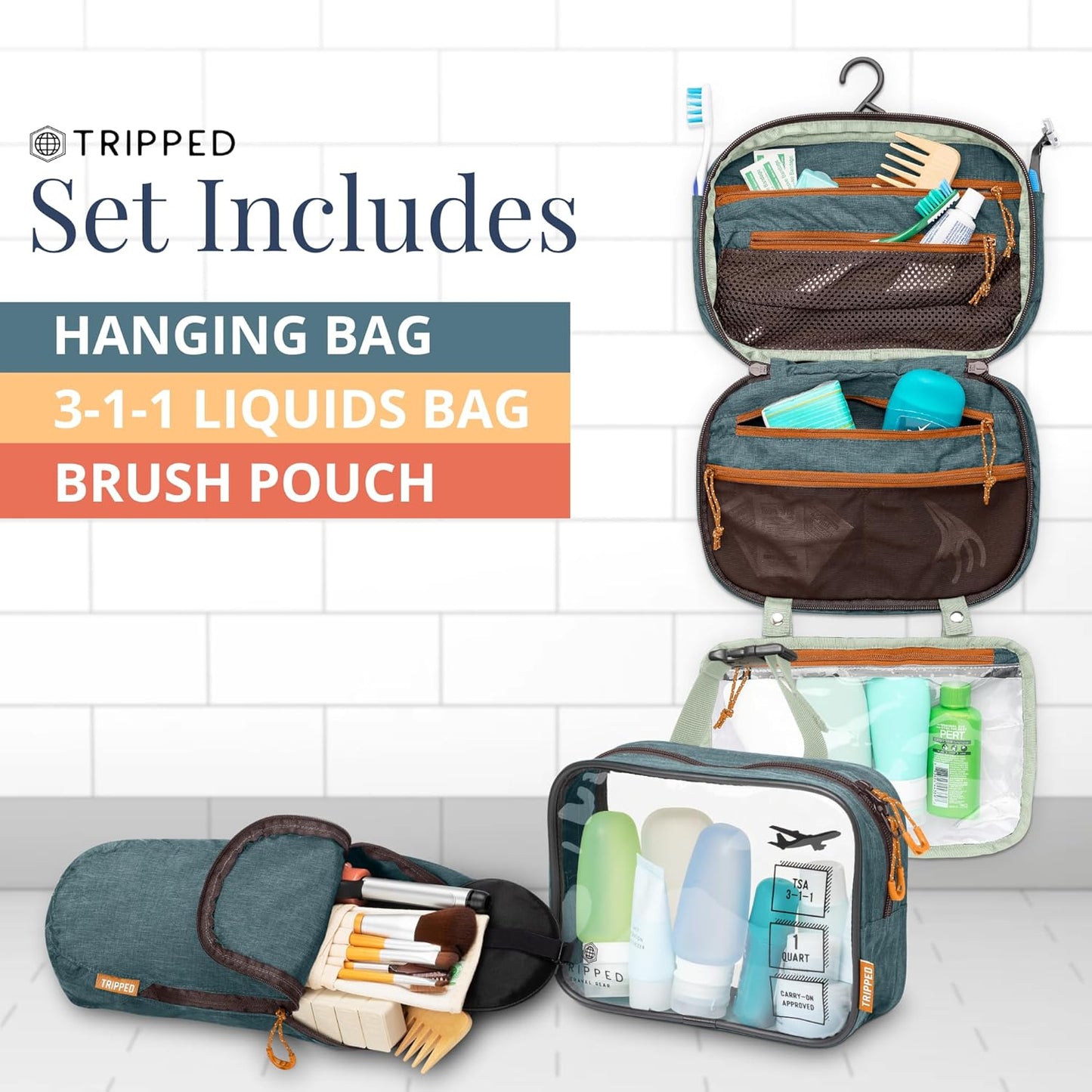 Travel Toiletry Bag Set - Hanging Organizer with TSA-Compliant Cosmetic Bag & Ultralight Pouch | Perfect for Travel