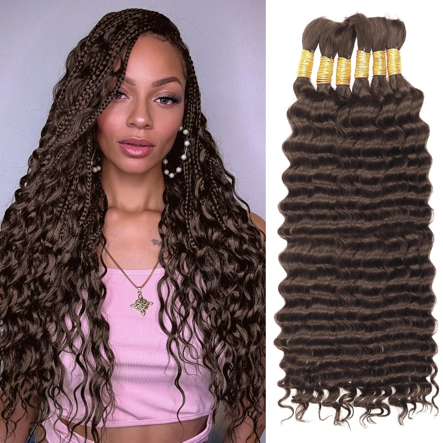 Human Braiding Hair - Ombre Deep Water Wave | 150g 16 Inch Curly Braiding Bundles, 1B/30 Highlights