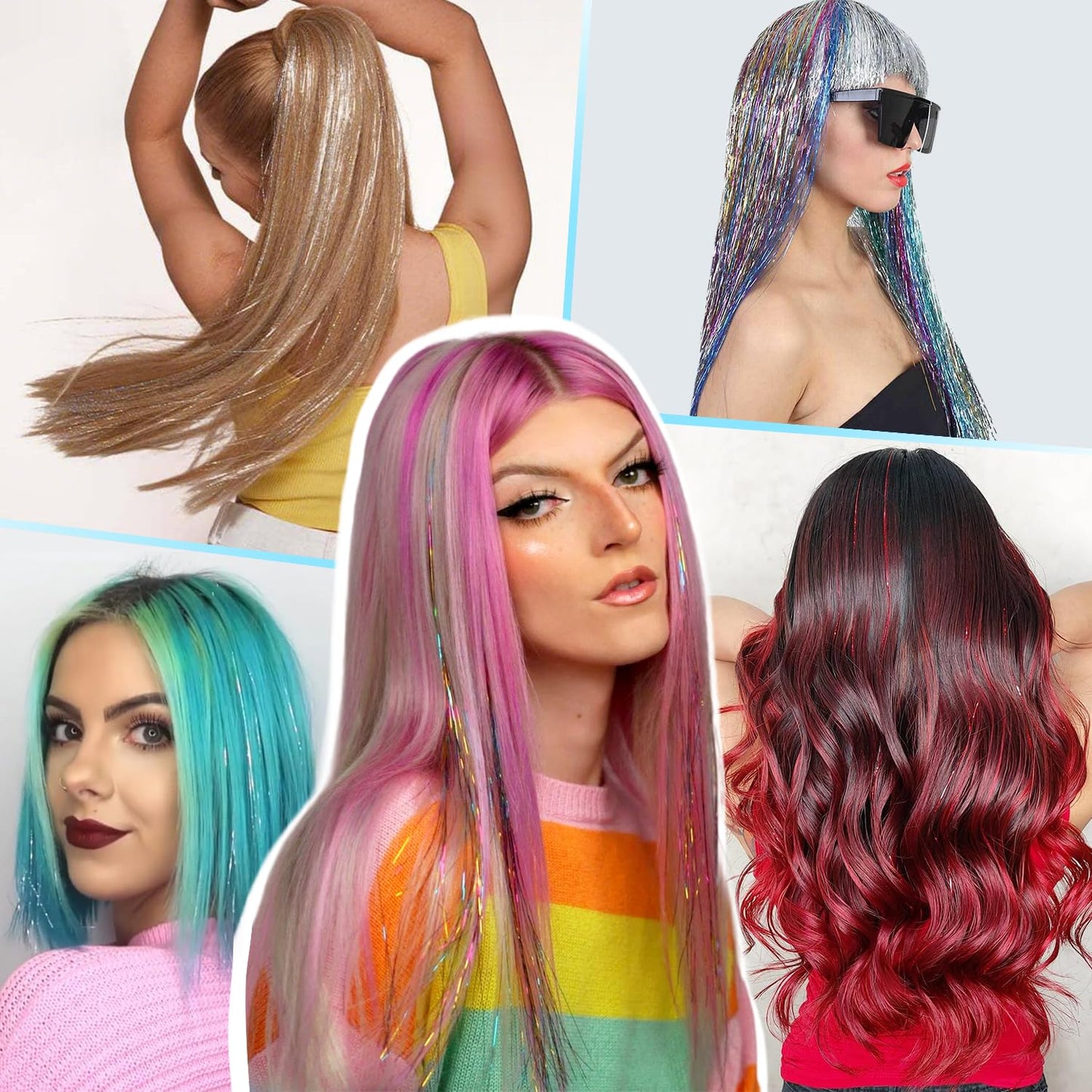 Hair Tinsel Kit - 8000 Strands of 48-Inch Glitter Extensions | 20 Vibrant Colors for Sparkling Fairy Hair