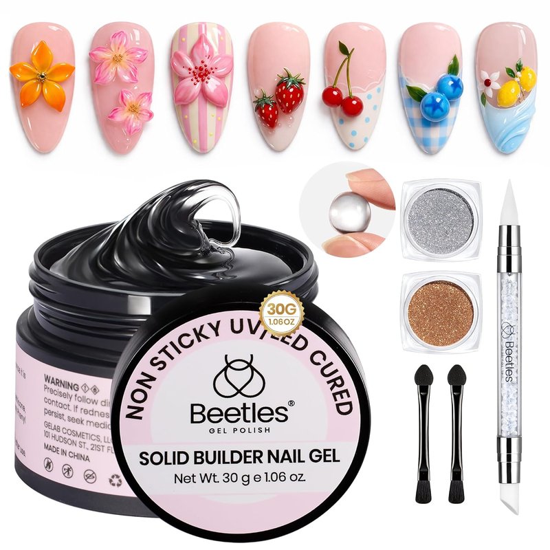 Beetles 3D Gel Nail Art Kit - 1oz Clear Builder Gel for DIY Nail Sculpting | Non-Sticky, 5-in-1 Formula, Perfect for Beginners