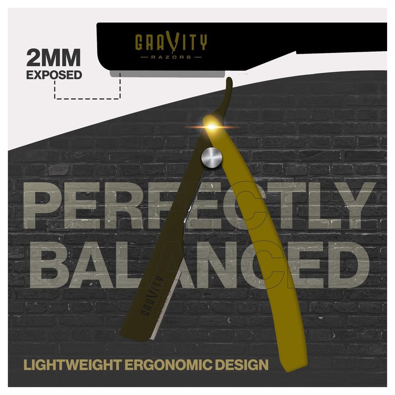 GRAVITY RAZORS Professional Straight Razor Kit – Ultra Exposure, Includes 10 Premium Blades, 2mm Exposed, Gold & Black
