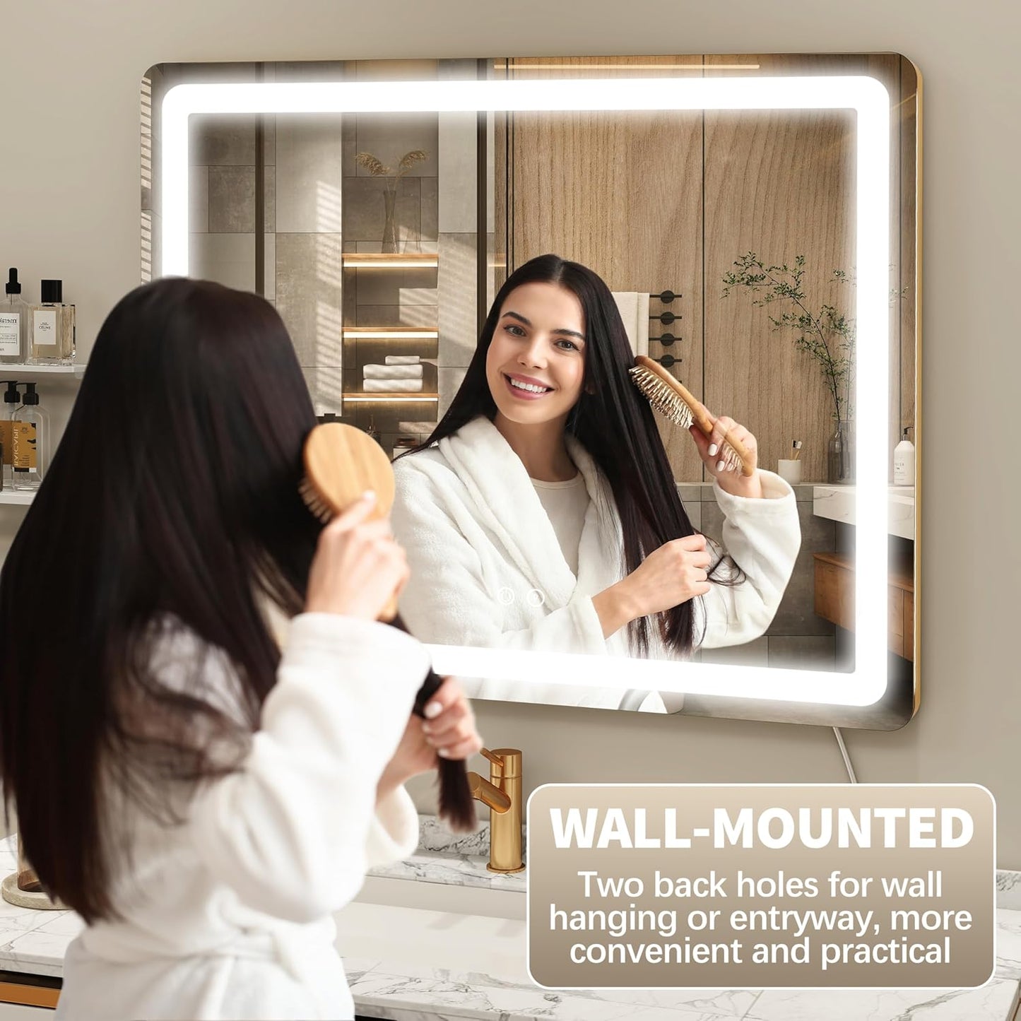 FENNIO LED Vanity Mirror with Lights - 23" x 18" Hollywood Makeup Mirror | 3 Color Modes & Adjustable Brightness, Gold Finish