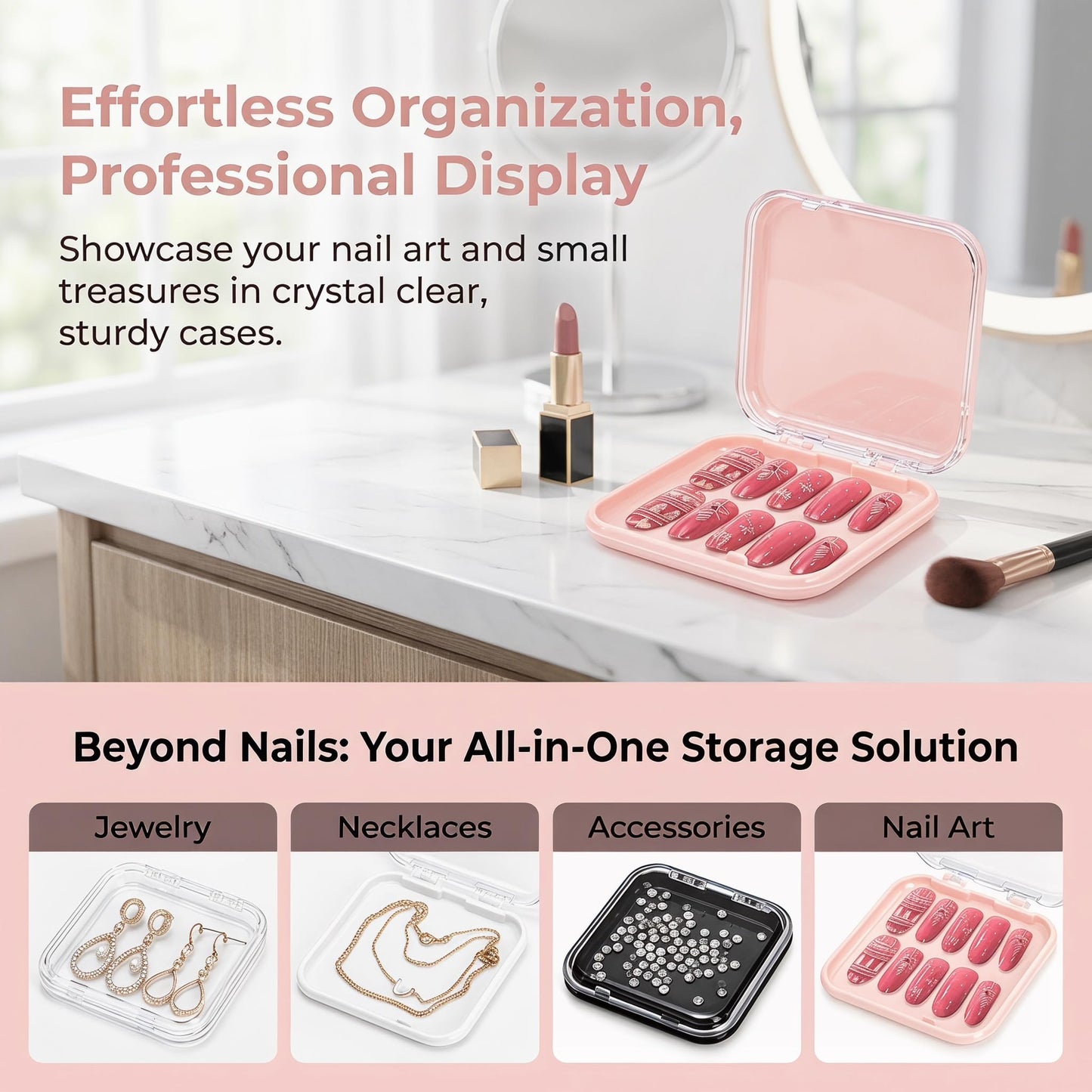 Jucoan 32 Pack Press on Nails Boxes, 2.75 x 2.75 Inch Press on Nail Display Case, Acrylic Fake Nails Storage Package Containers with 120 Adhesive Nail Tapes for Press on Nail Business Nail Art Salon