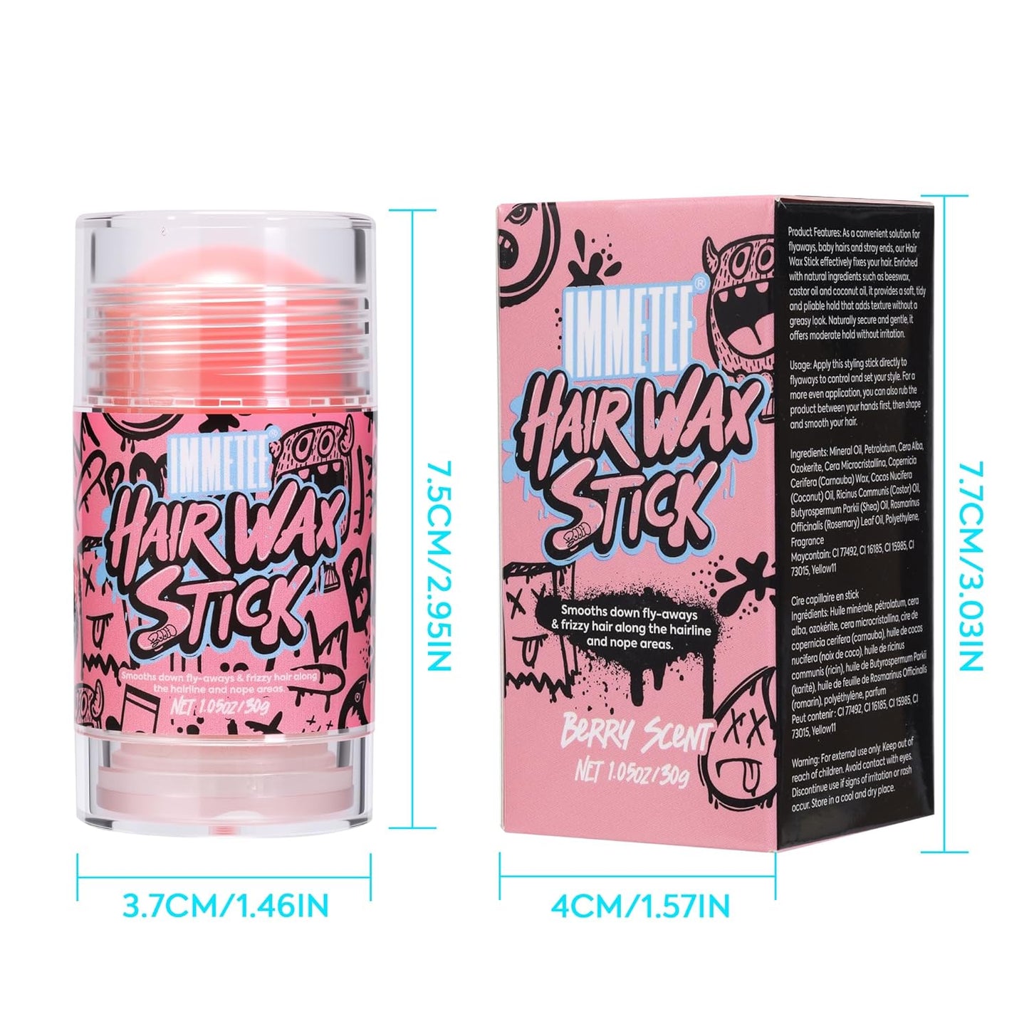 Hair Wax Stick for Women - Frizz Control & Flyaway Tamer | Non-Greasy, No Residue, 1.05oz/30g