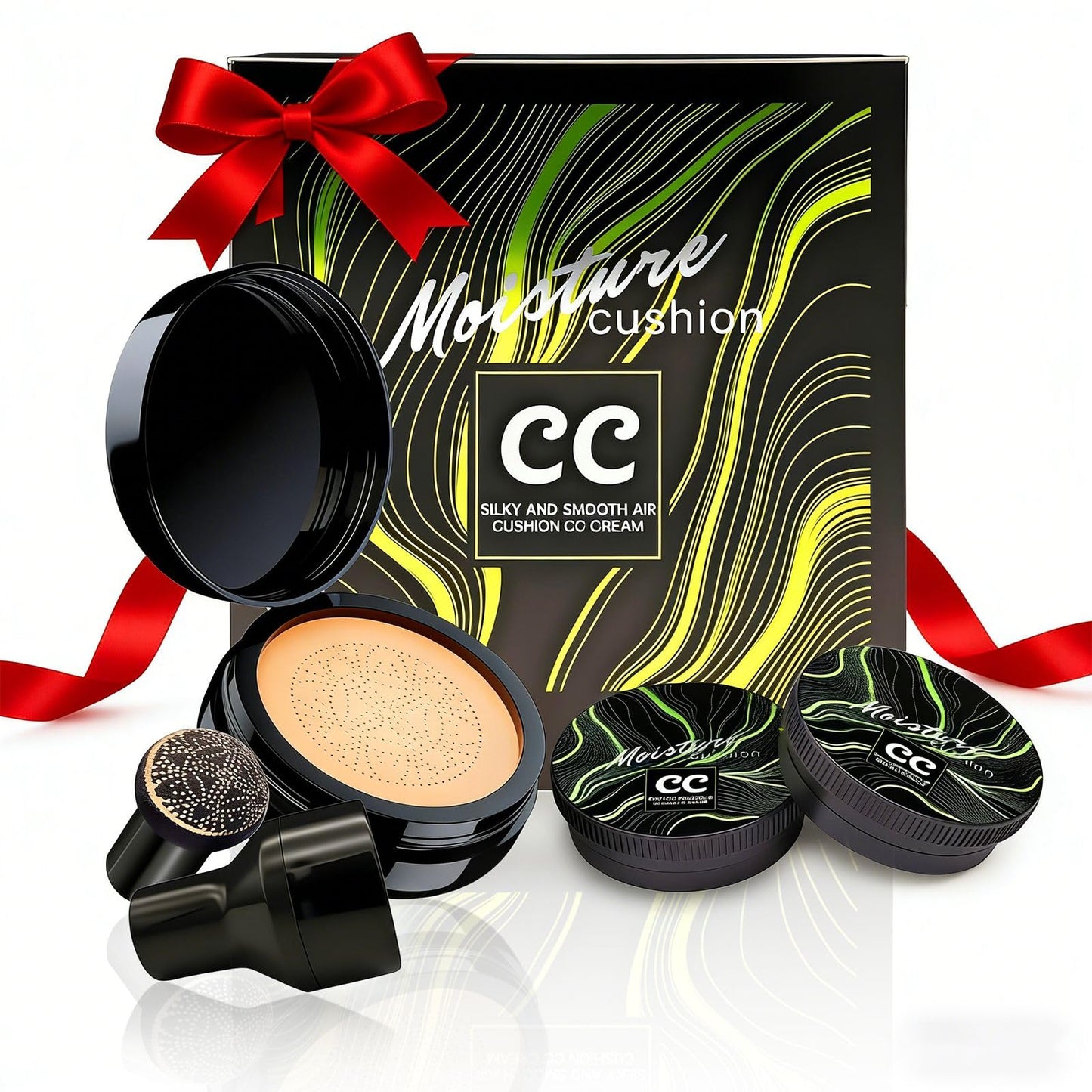 OETUIOW Mushroom Head Air Cushion CC Cream Gift Set for Women, 1 Full-Size Makeup Foundation with 2 Refills & 1 Special Mushroom Head Puff, Natural