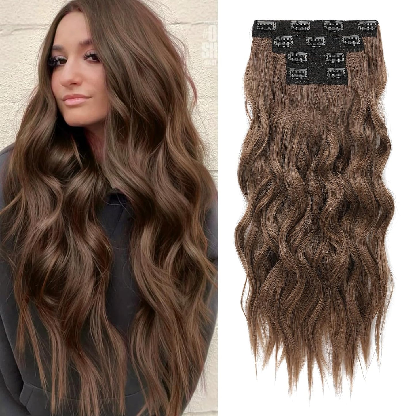 REECHO Clip-In Hair Extensions - 24" Thick Blonde Beach Waves | Invisible Lace Weft, Natural Soft Hairpieces for Women