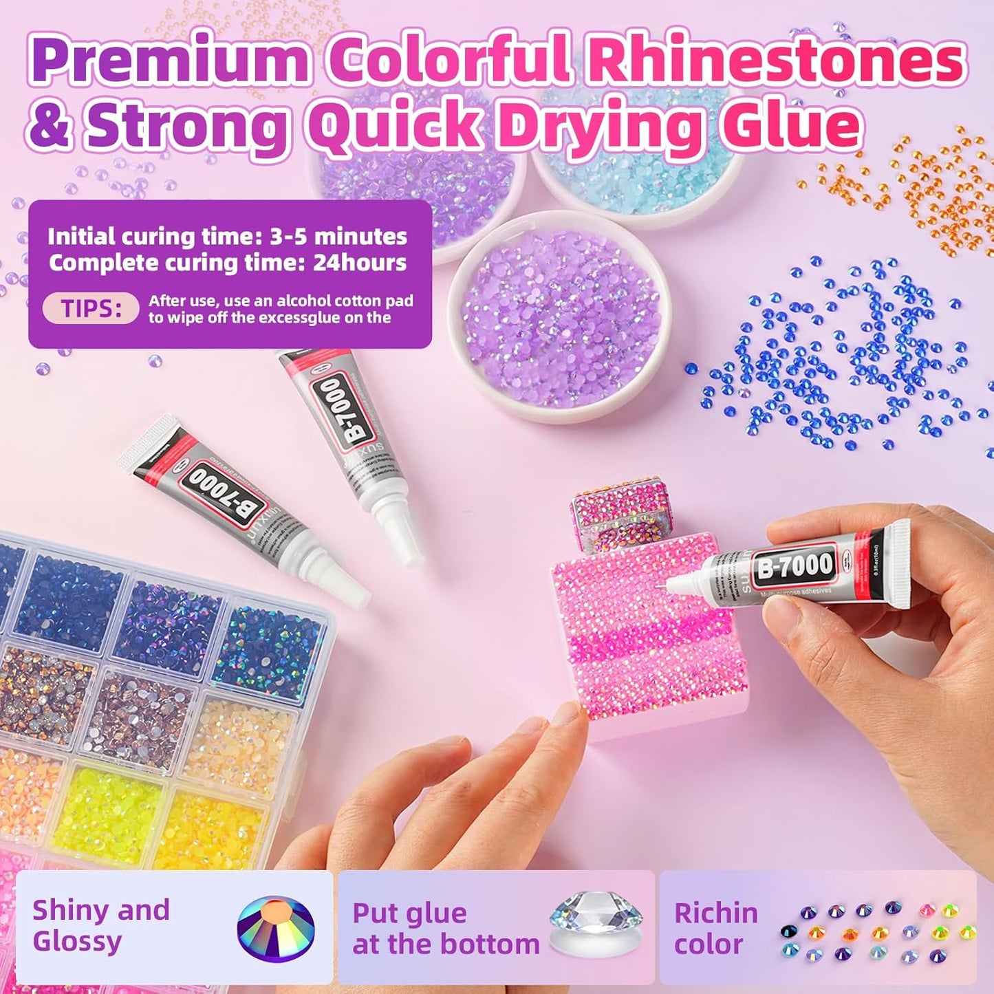 Resin Jelly Rhinestones Kit - 18,000 Pcs in 40 Colors | 4mm Flatback Gems with B7000 Glue & Tools for DIY Crafts