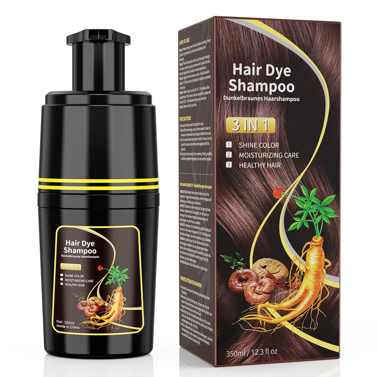 Dark Brown Hair Dye Shampoo - 3-in-1 Herbal Formula for Grey Coverage | Unisex Hair Color Solution
