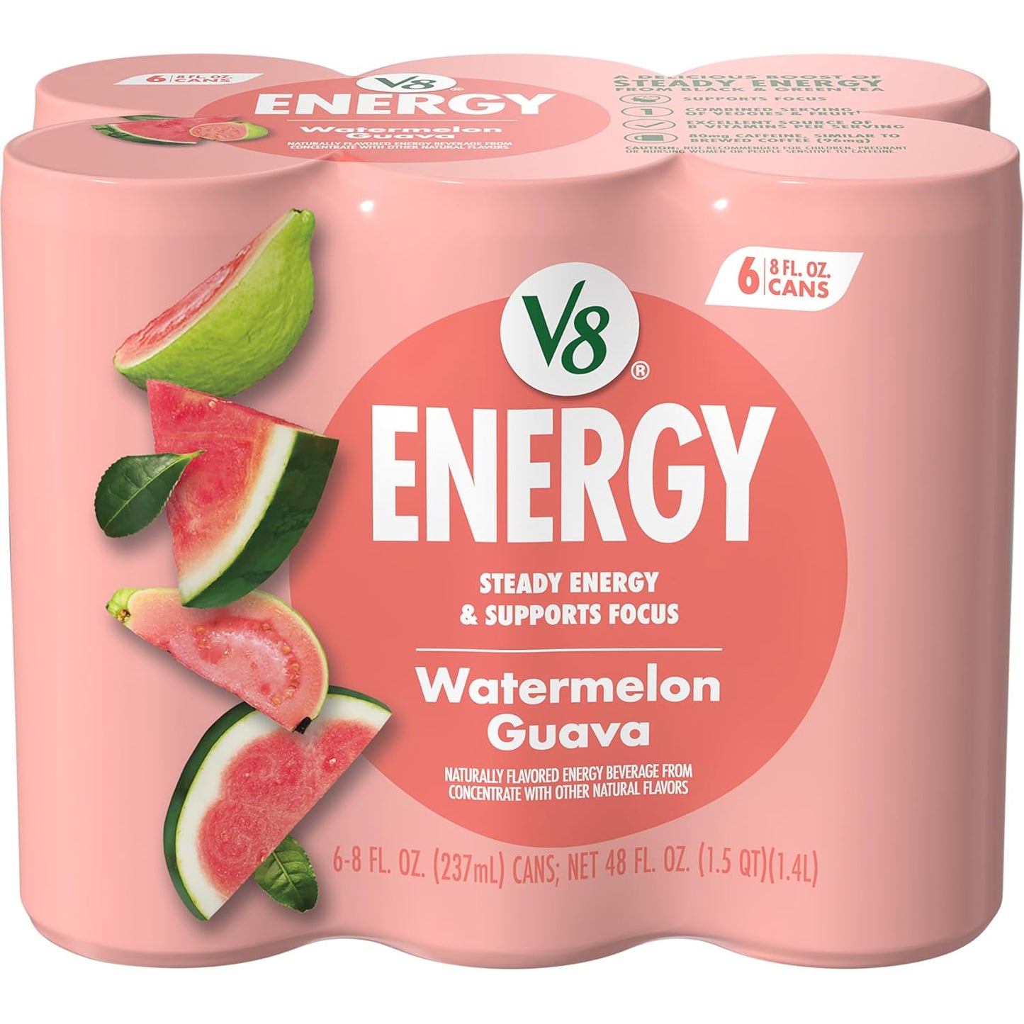 V8 Energy Peach Mango Energy Drink - 8 Fl Oz Can | 24 Pack of Refreshing Energy Boost