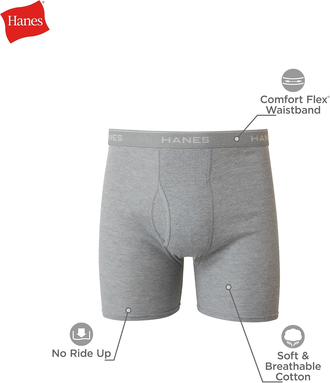 Hanes Men's Boxer Briefs - Cool & Breathable Cotton, Moisture-Wicking, No Ride-Up | 3-Pack