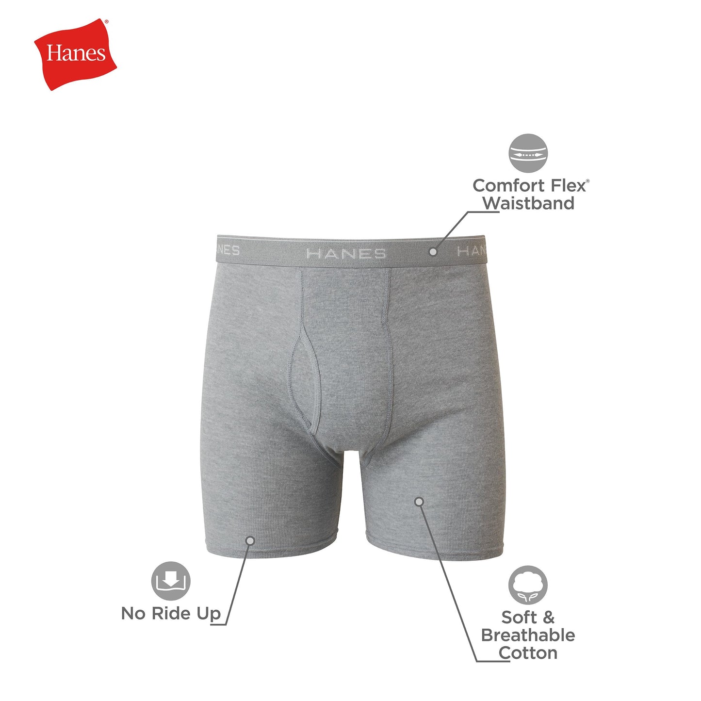 Hanes Men Hanes Boxer Briefs, Cool Dri Moisture-Wicking Underwear, Cotton No-Ride-up for Men, 6 Pack, Black/Grey, Medium