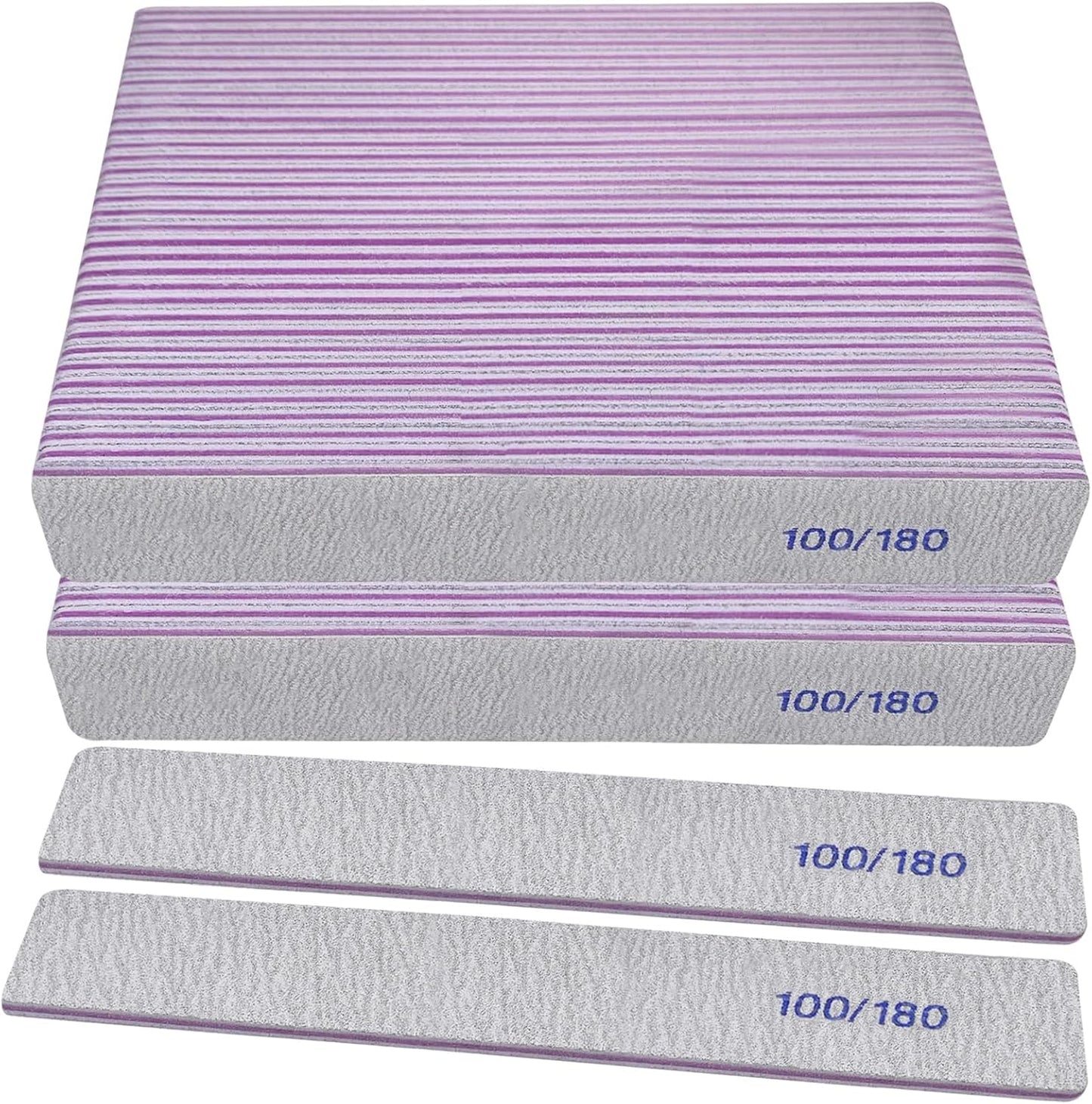 Nail Files - 12 Pack 100/180 Grit Emery Boards for Natural & Acrylic Nails | Double-Sided Reusable Manicure Tools in Gray