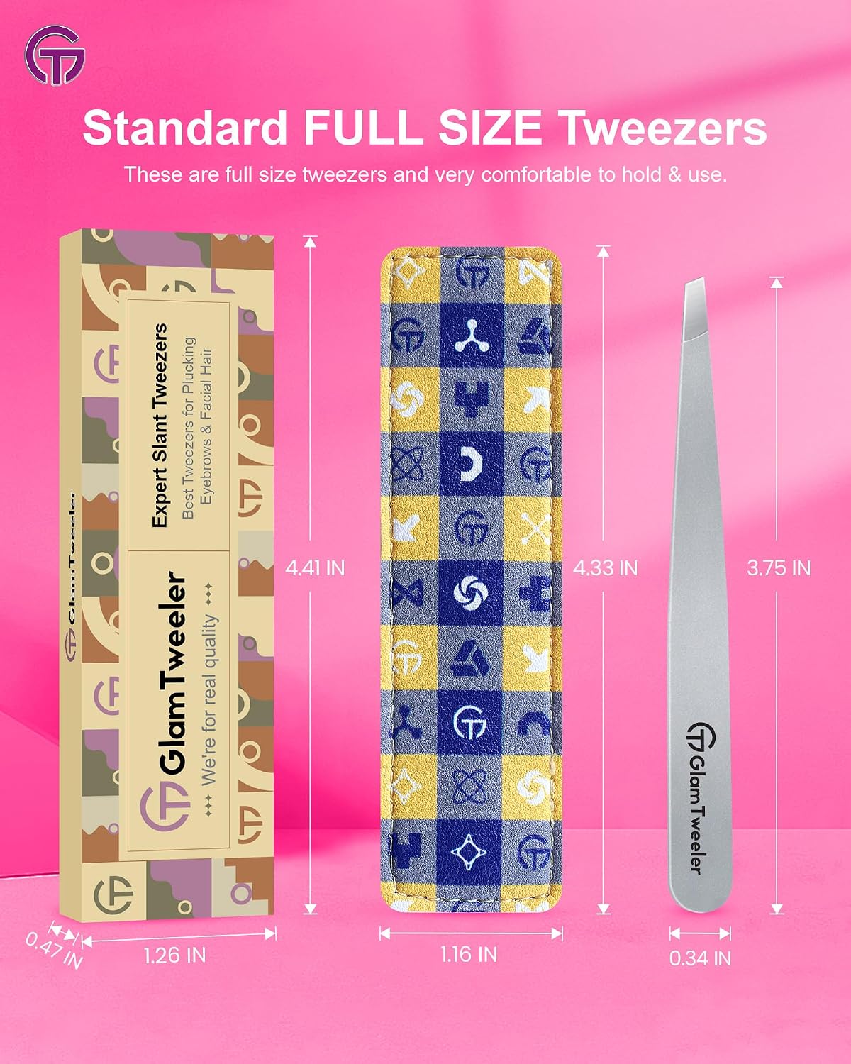 Expert Slant Tip Tweezers - Precision Stainless Steel for Eyebrow & Facial Hair Removal | Includes Leather Case (Silver)