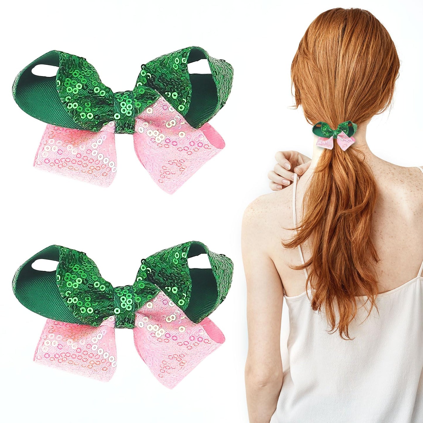 2 PCS Wizard Witch Hair Bows Glitter Pink Green Sequin Hair Clips Magical Crystal Princess Hair Accessories for Women Cosplay Party Favor Supplies