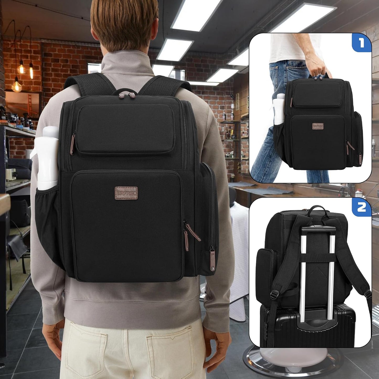 Insulated Barber Case - Large Capacity Hairstylist Bag with Semi-Detachable Divider & 2 Removable Pouches | Black
