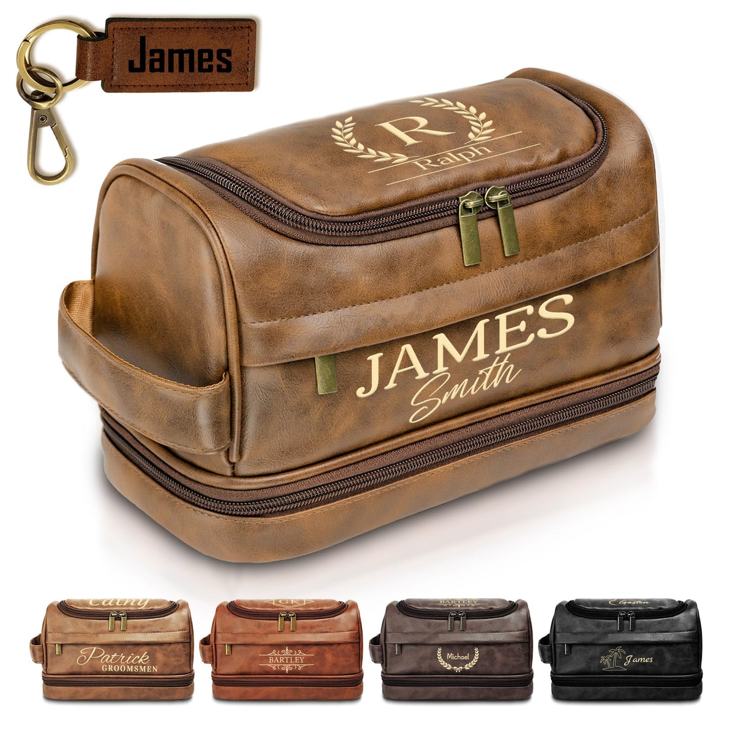 Personalized Toiletry Bag for Men, Leather Custom Travel Shaving Bag, Father's Day Gifts for Men, Dad, Him, Father, Son, Boyfriend, Husband, Brother, Birthday, Anniversay, Engraved Pattern Text
